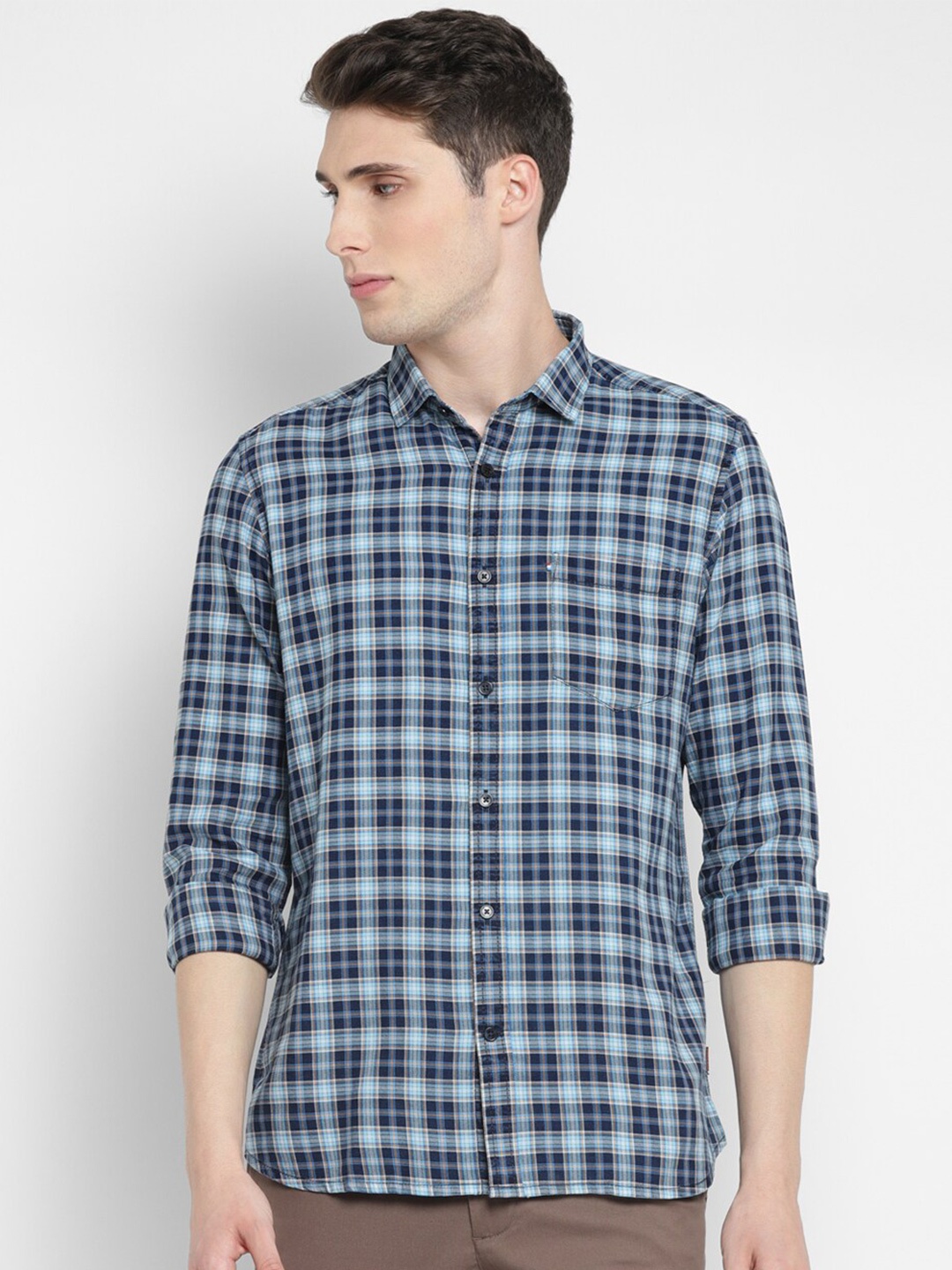 

Red Chief Tartan Checked Slim Fit Cotton Casual Shirt, Blue
