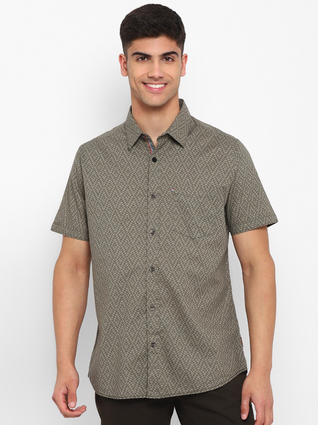 

Red Chief Slim Fit Geometric Printed Cotton Casual Shirt, Olive