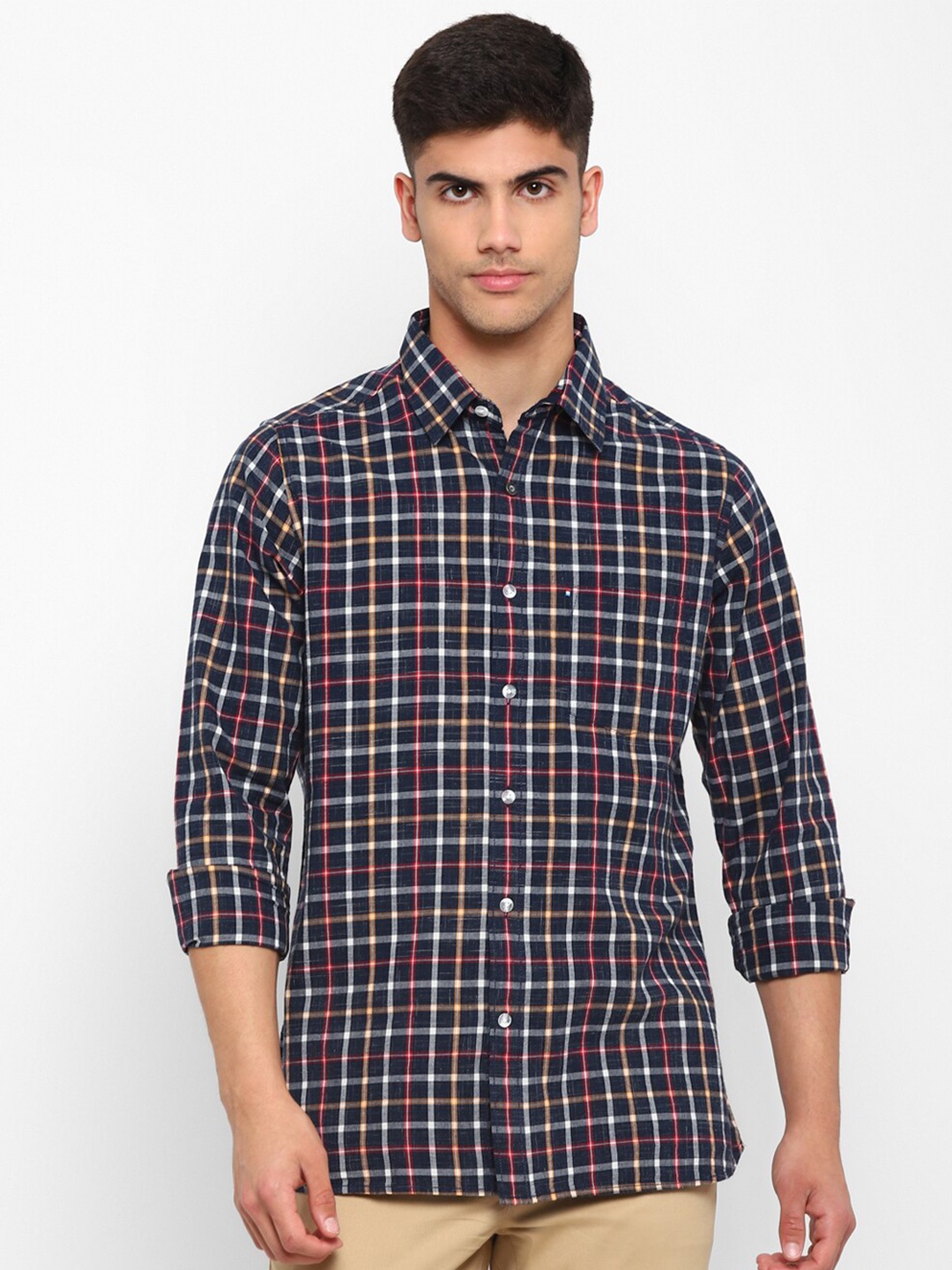 

Red Chief Tartan Checked Slim Fit Cotton Shirt, Navy blue