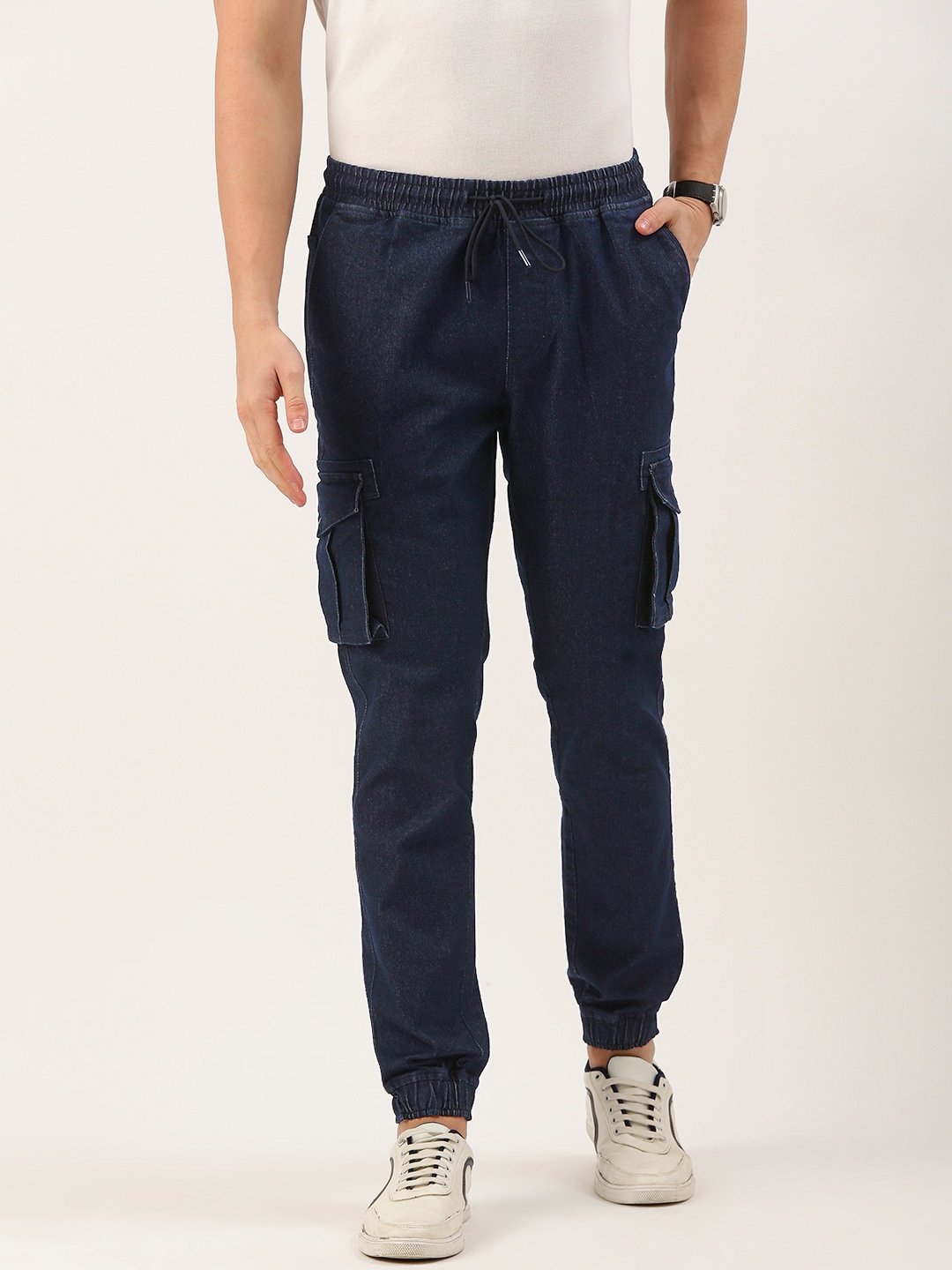 

IVOC Men Solid Regular Fit Stretchable Cargo Jogger Jeans, Navy blue
