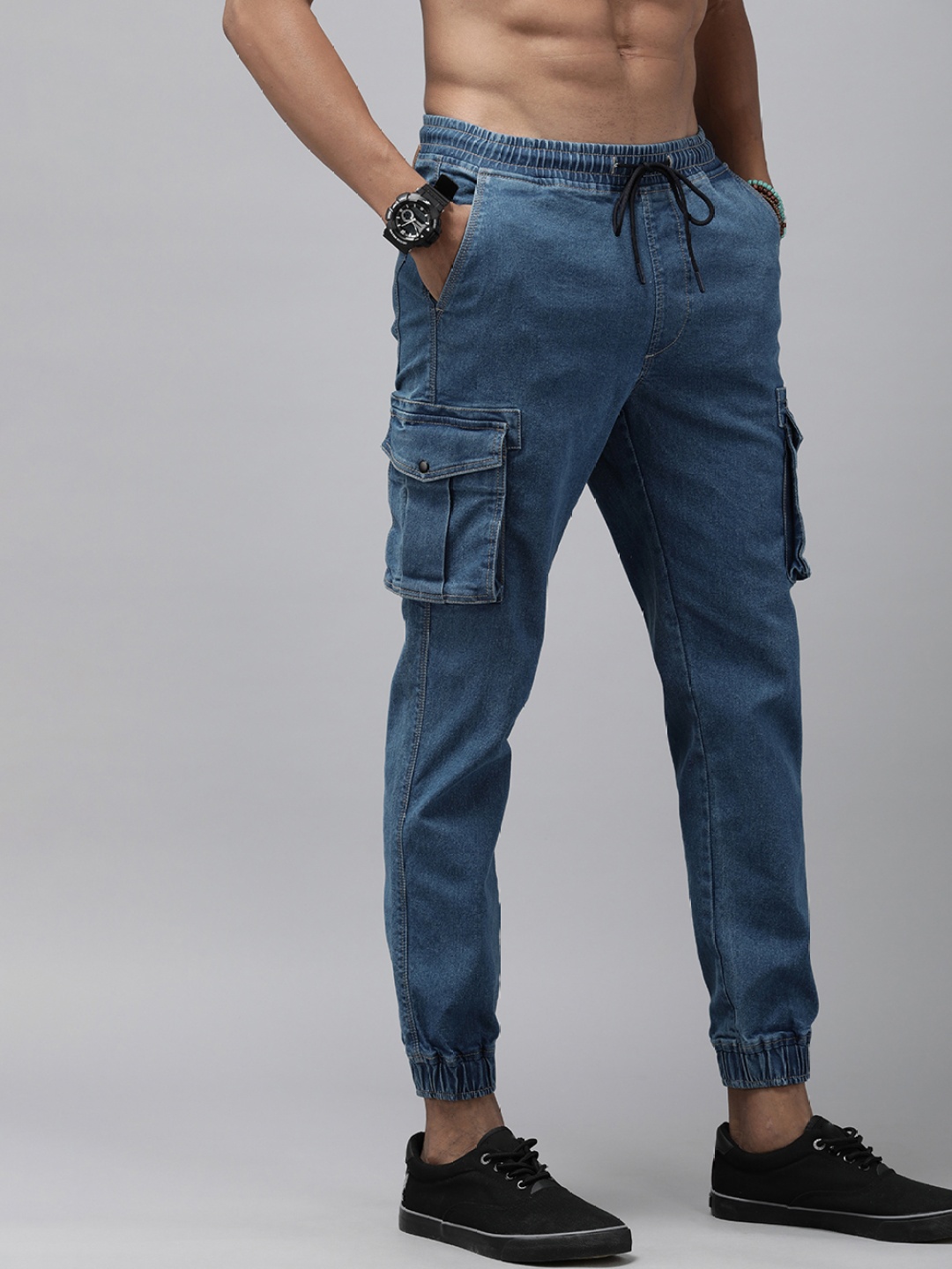 

Roadster Men Cargo Jogger Stretchable Jeans, Blue