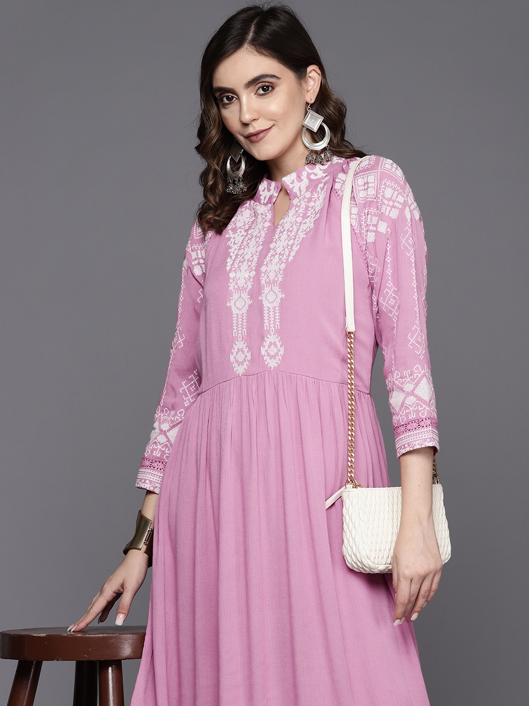 

Indo Era Embroidered A-Line Maxi Dress, Pink