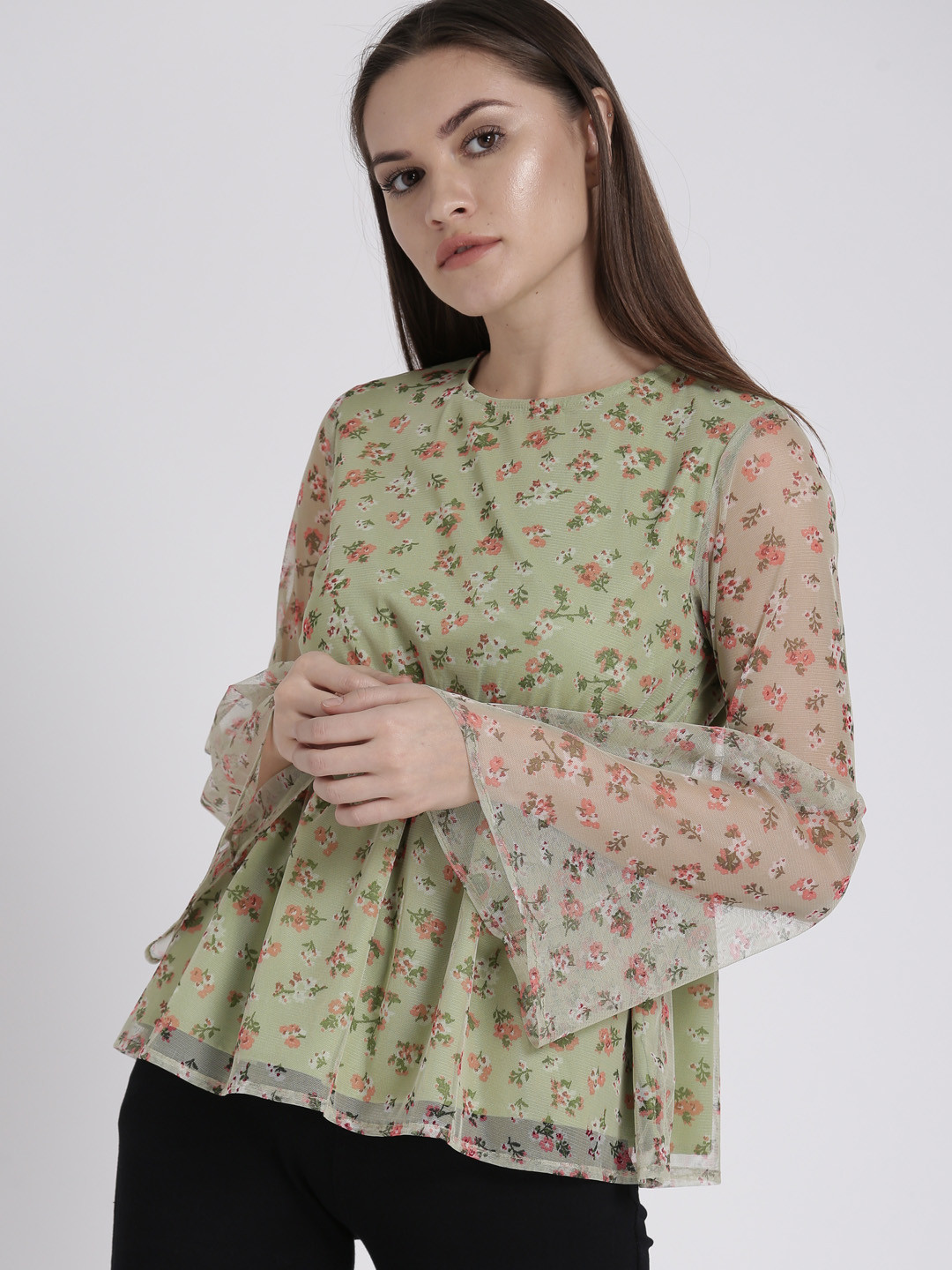 

Chemistry Women Green Floral Printed A-Line Top