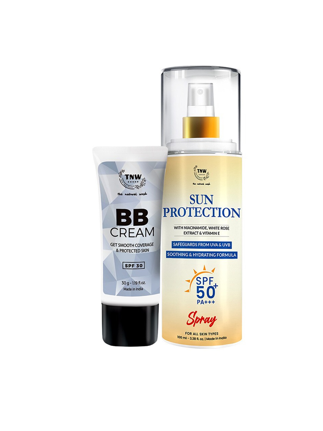 

TNW the natural wash Set of BB Cream - Medium Shade & SPF 50 Spray, Beige