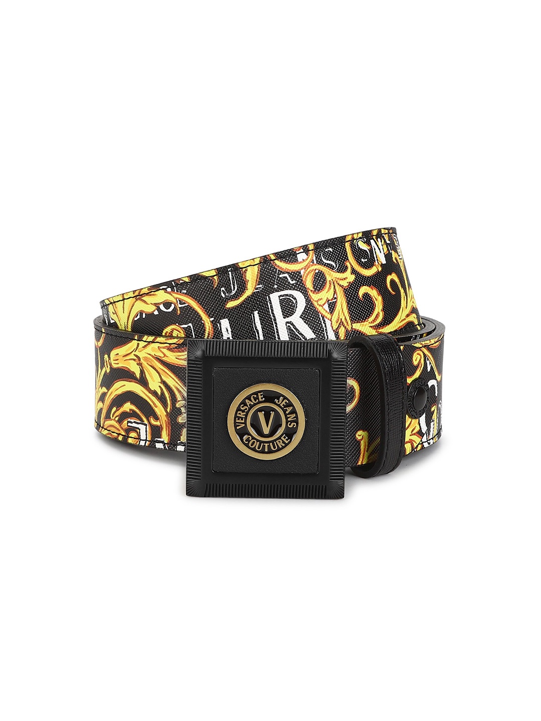 

Versace Jeans Couture Men Printed Leather Belt, Black