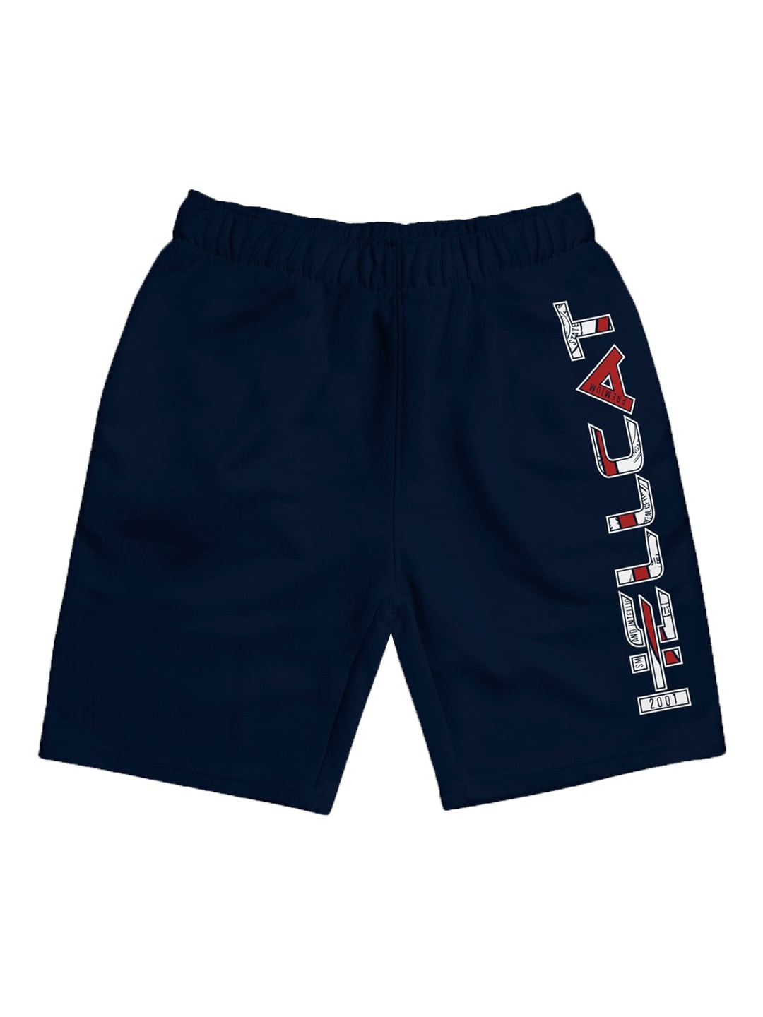 

HELLCAT Girls Typography Printed Mid Rise Knitted Cotton Shorts, Navy blue