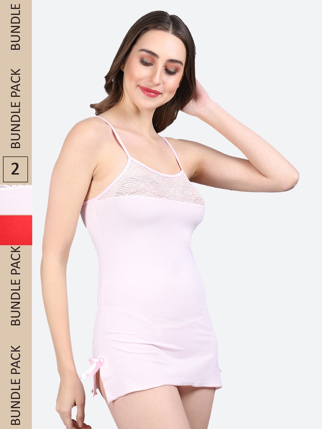 

Fleurt Pack Of 2 Shoulder Straps Baby Doll With Briefs, Pink