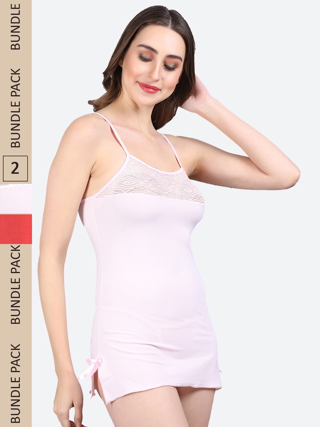 

Fleurt Pack Of 2 Shoulder Straps Baby Doll With Briefs, Pink