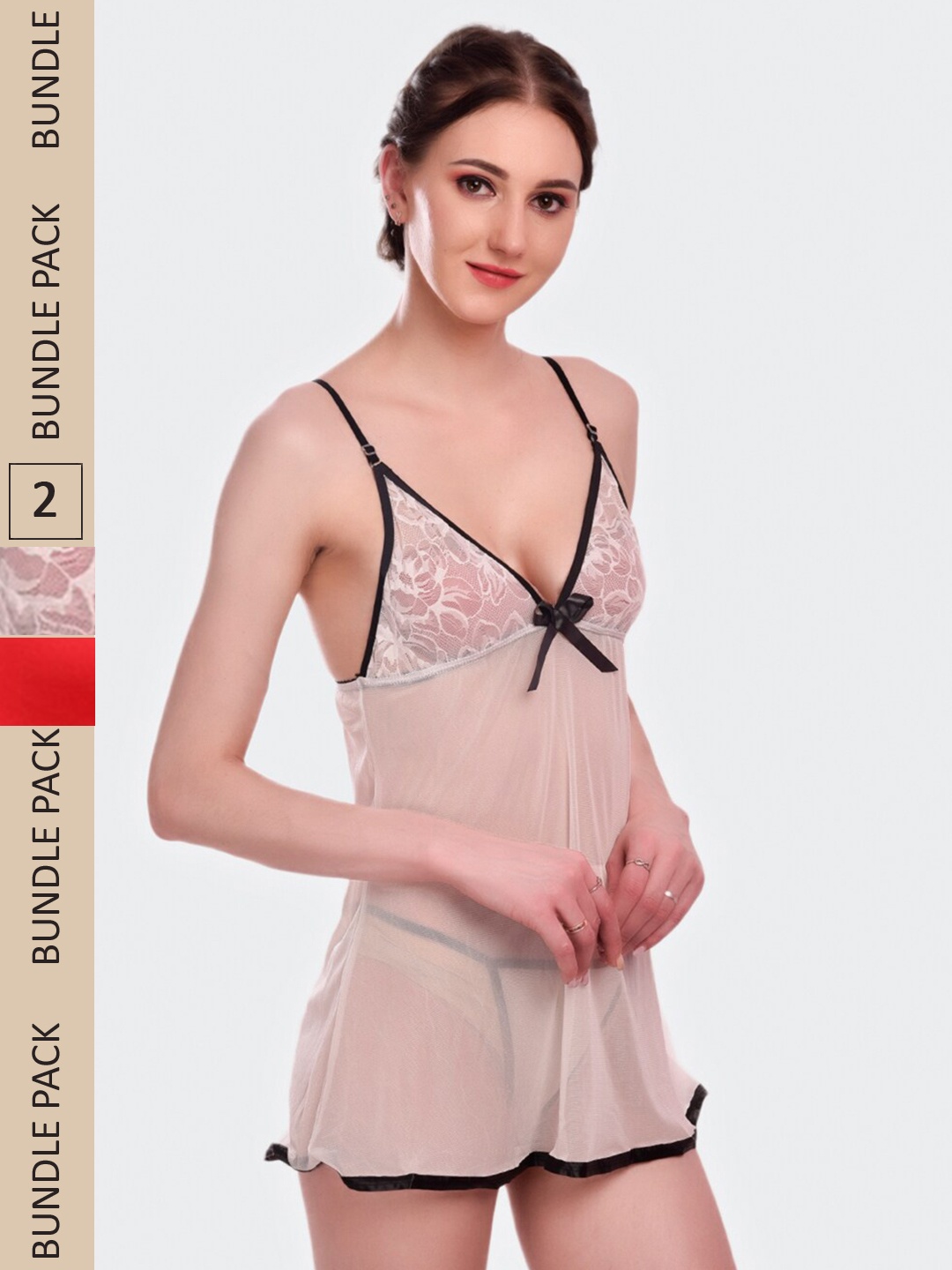

Fleurt Pack Of 2 Shoulder Straps Baby Doll With Briefs, Red