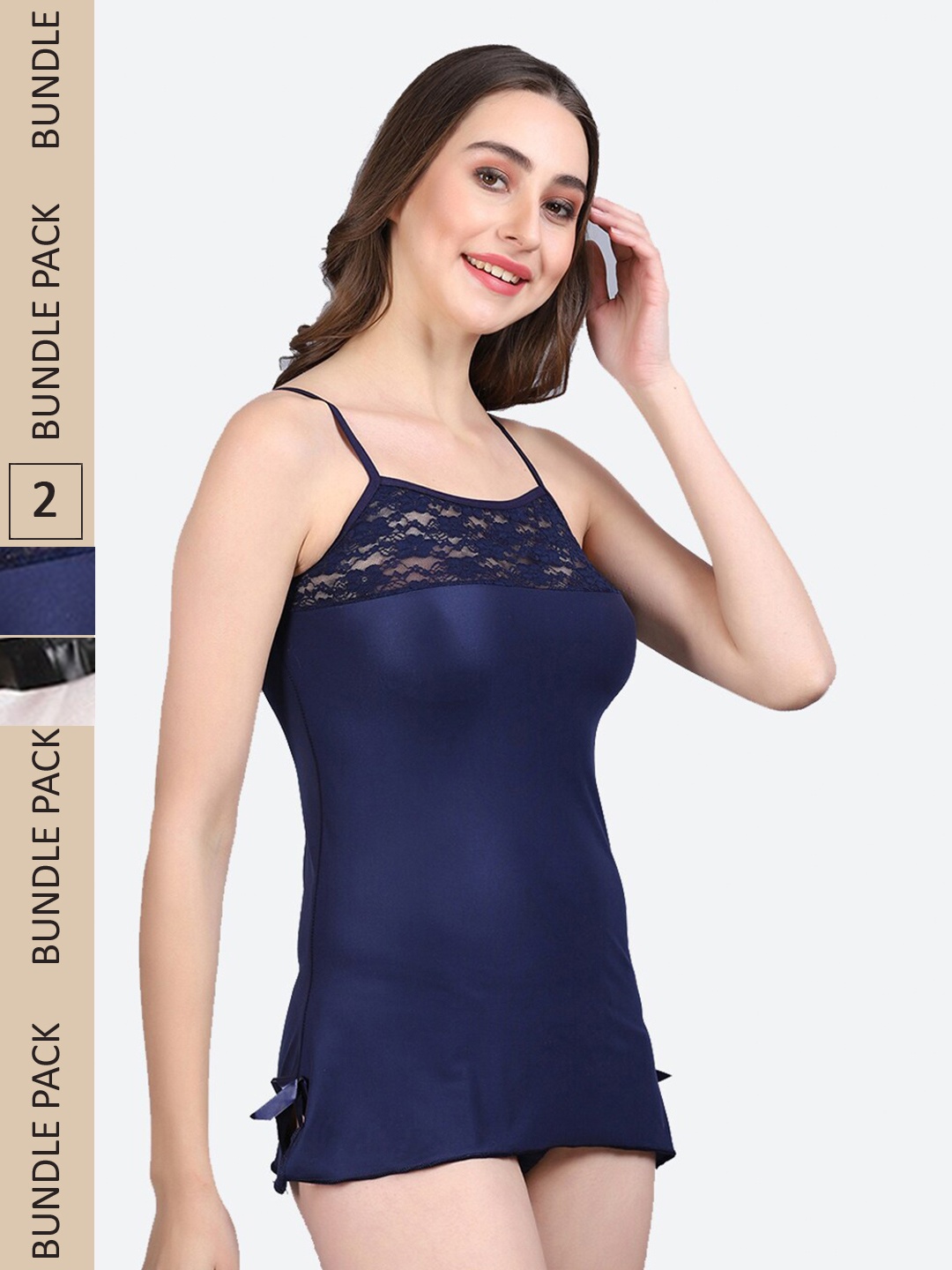 

Fleurt Pack Of 2 Shoulder Straps Baby Doll With Briefs, Blue
