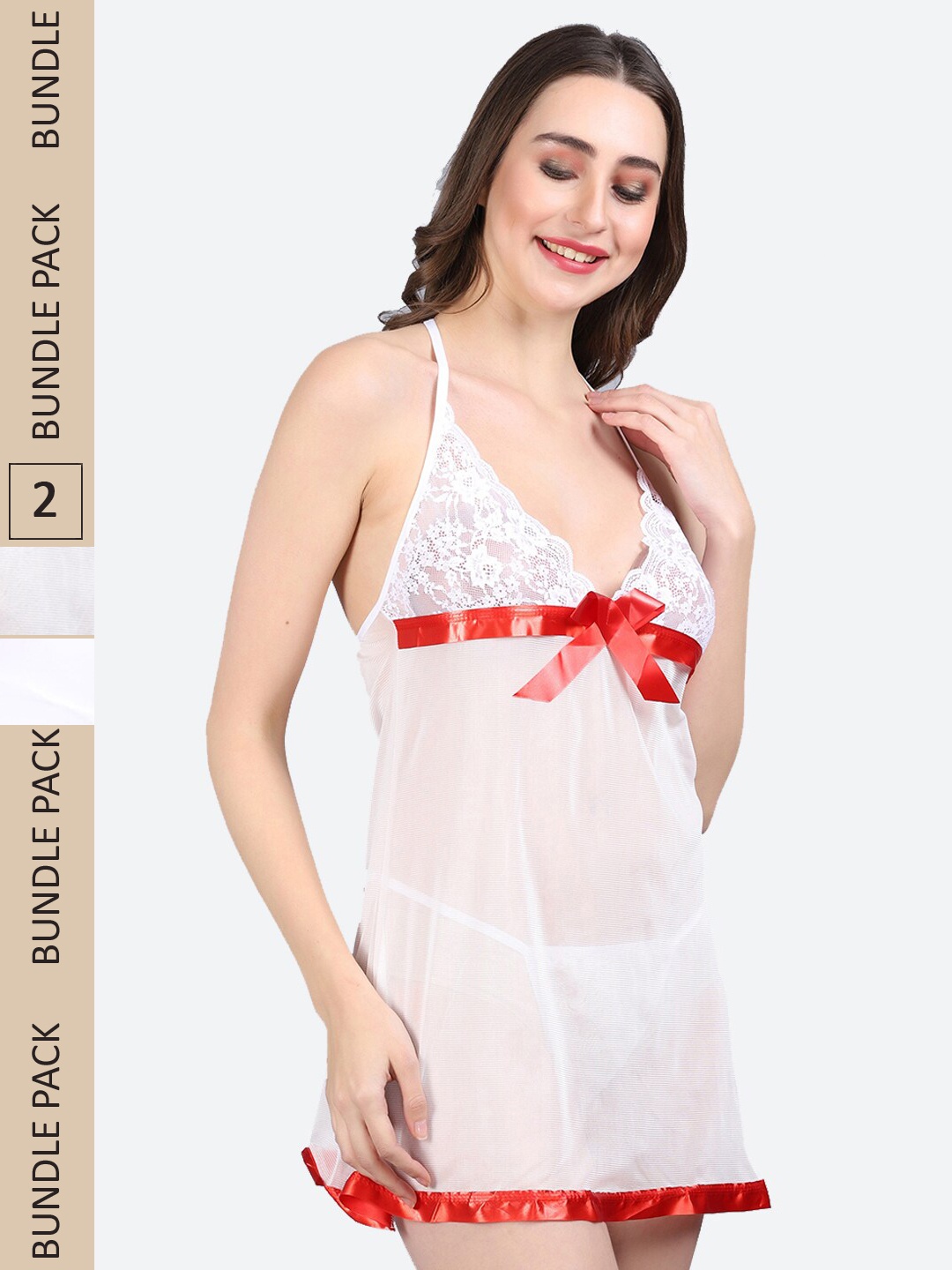 

Fleurt Pack of 2 Halter Neck Baby Doll, White