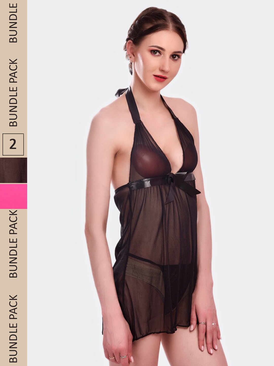 

Fleurt Pack Of 2 Halter Neck Baby Doll, Black