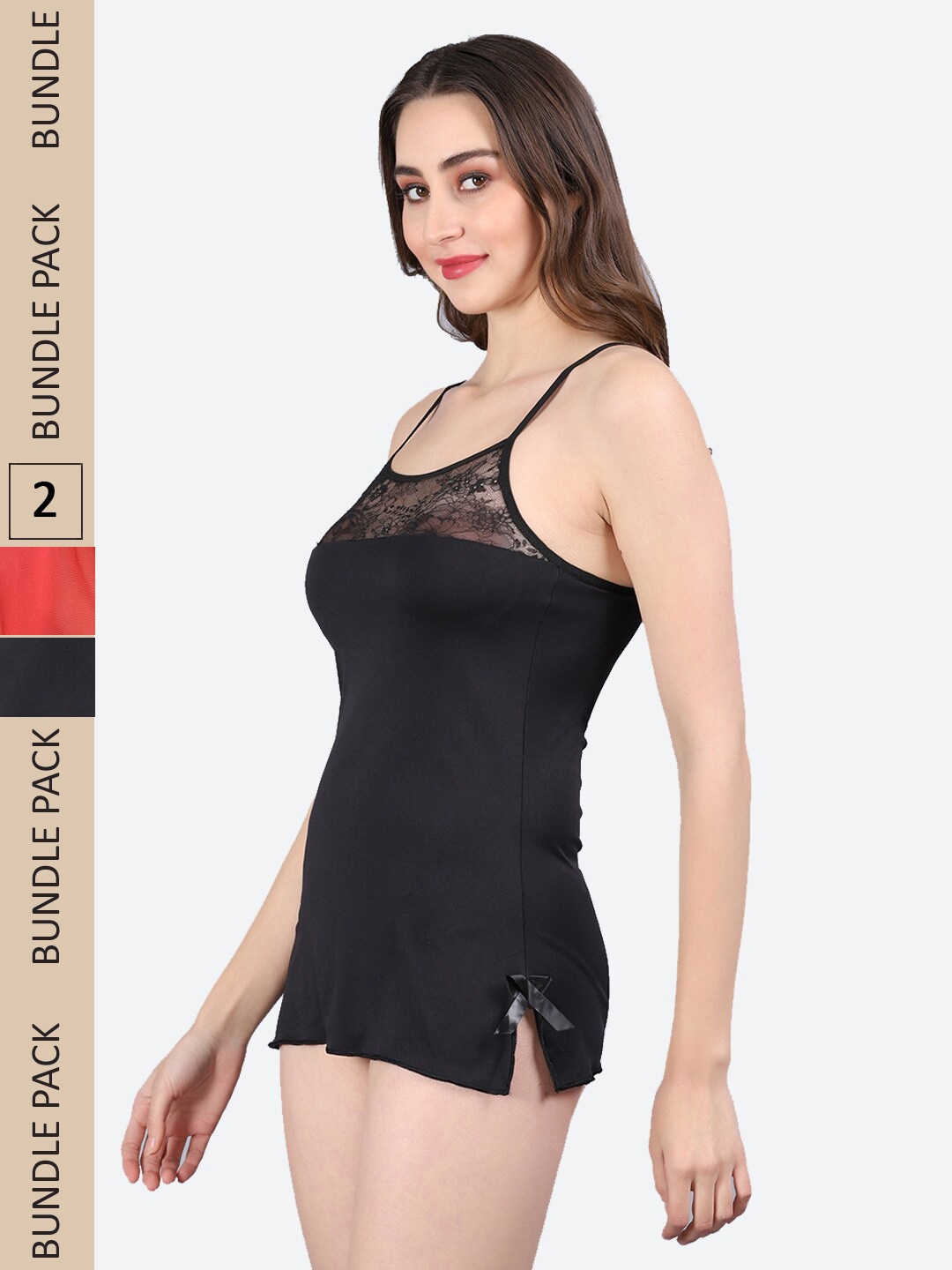 

Fleurt Pack Of 2 Shoulder Straps Baby Doll With Briefs, Black