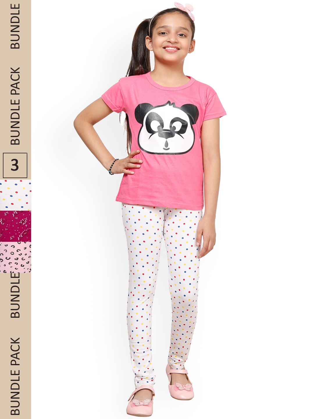 

IndiWeaves Girls Pack Of 3 Printed Cotton Churidar Length Leggings, White
