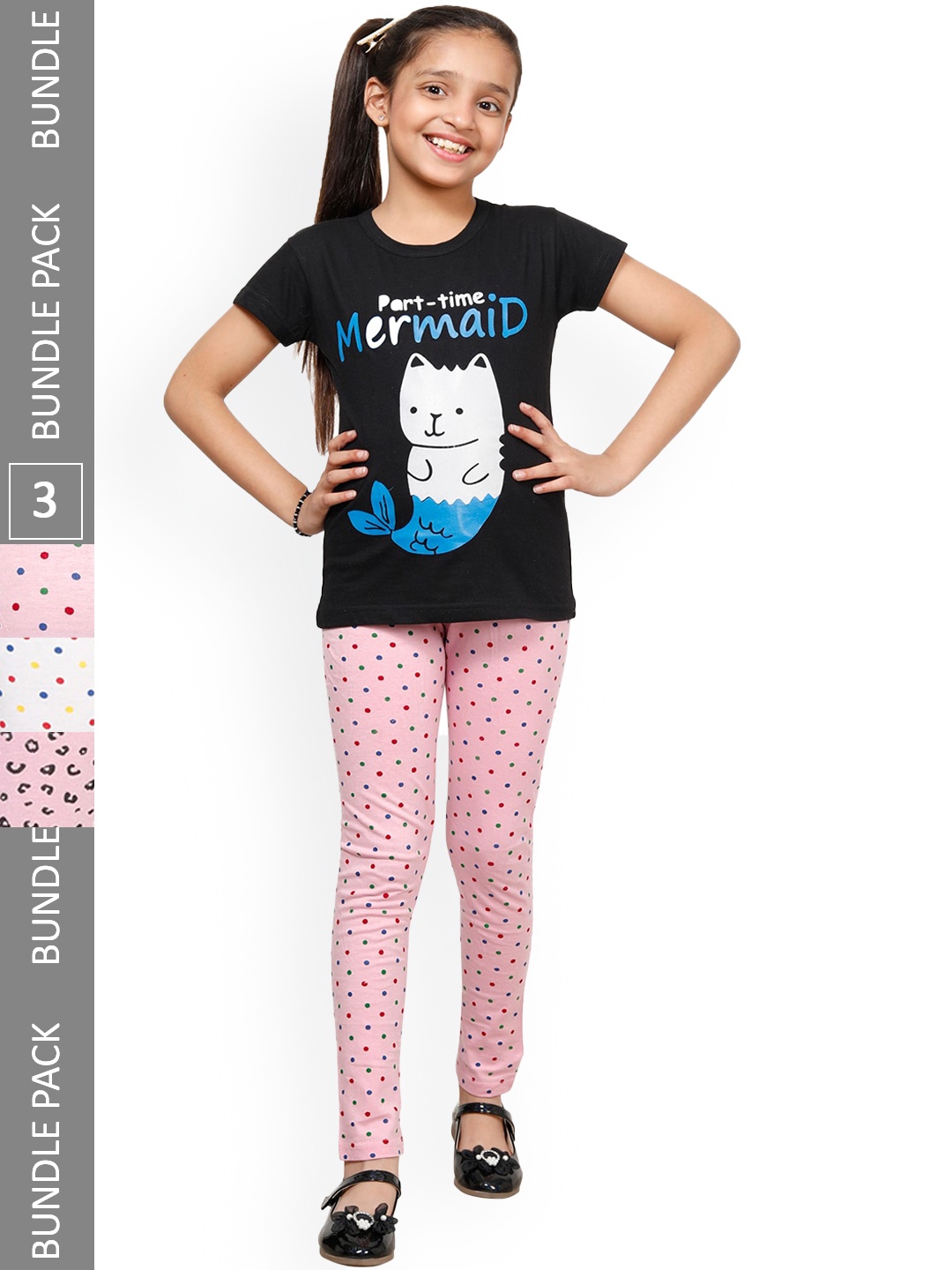 

IndiWeaves Pack Of 3 Printed Pure Cotton Churidar Length Leggings, Pink