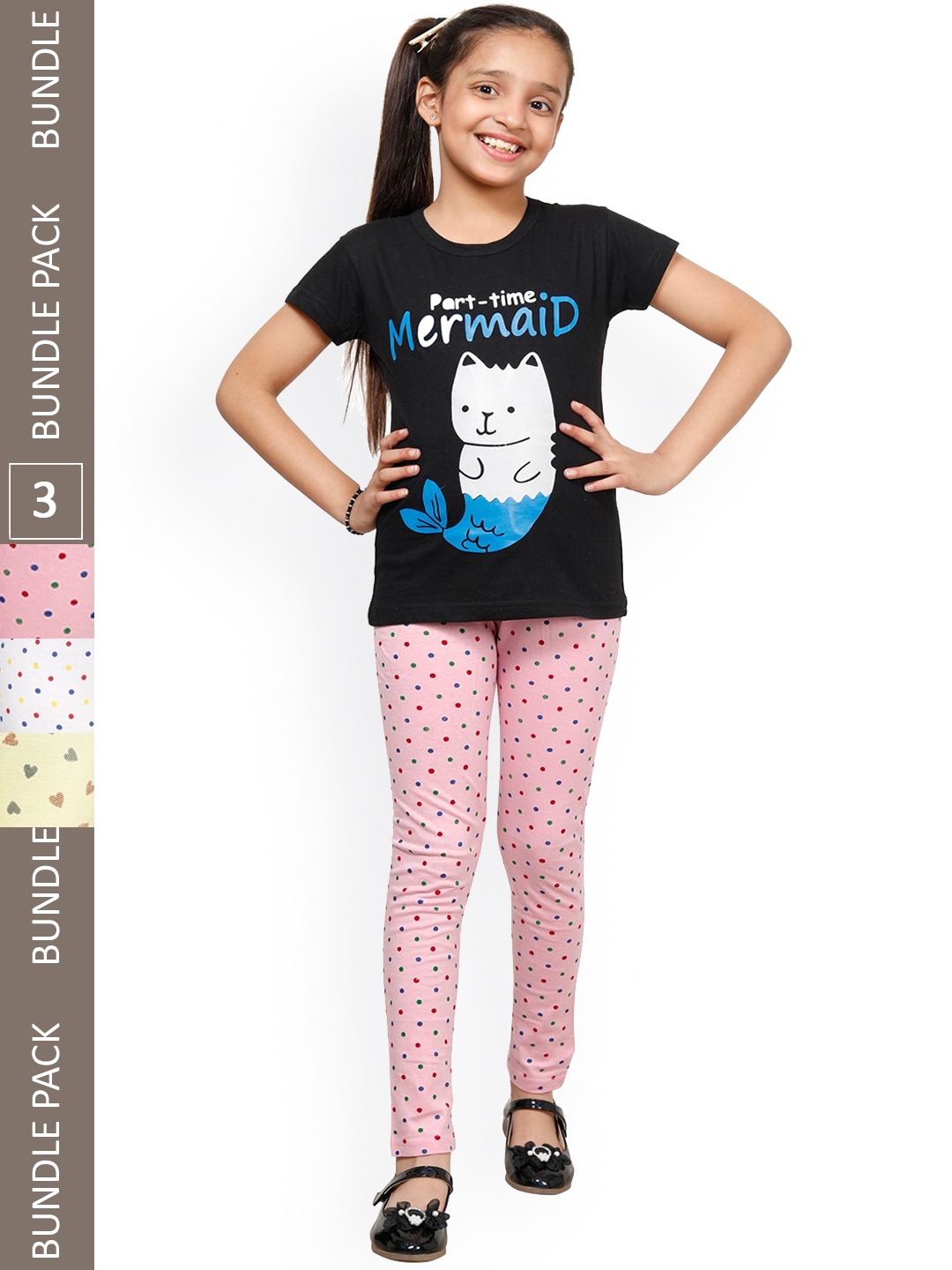 

IndiWeaves Girls Pack Of 3 Printed Pure Cotton Churidar Length Leggings, Pink