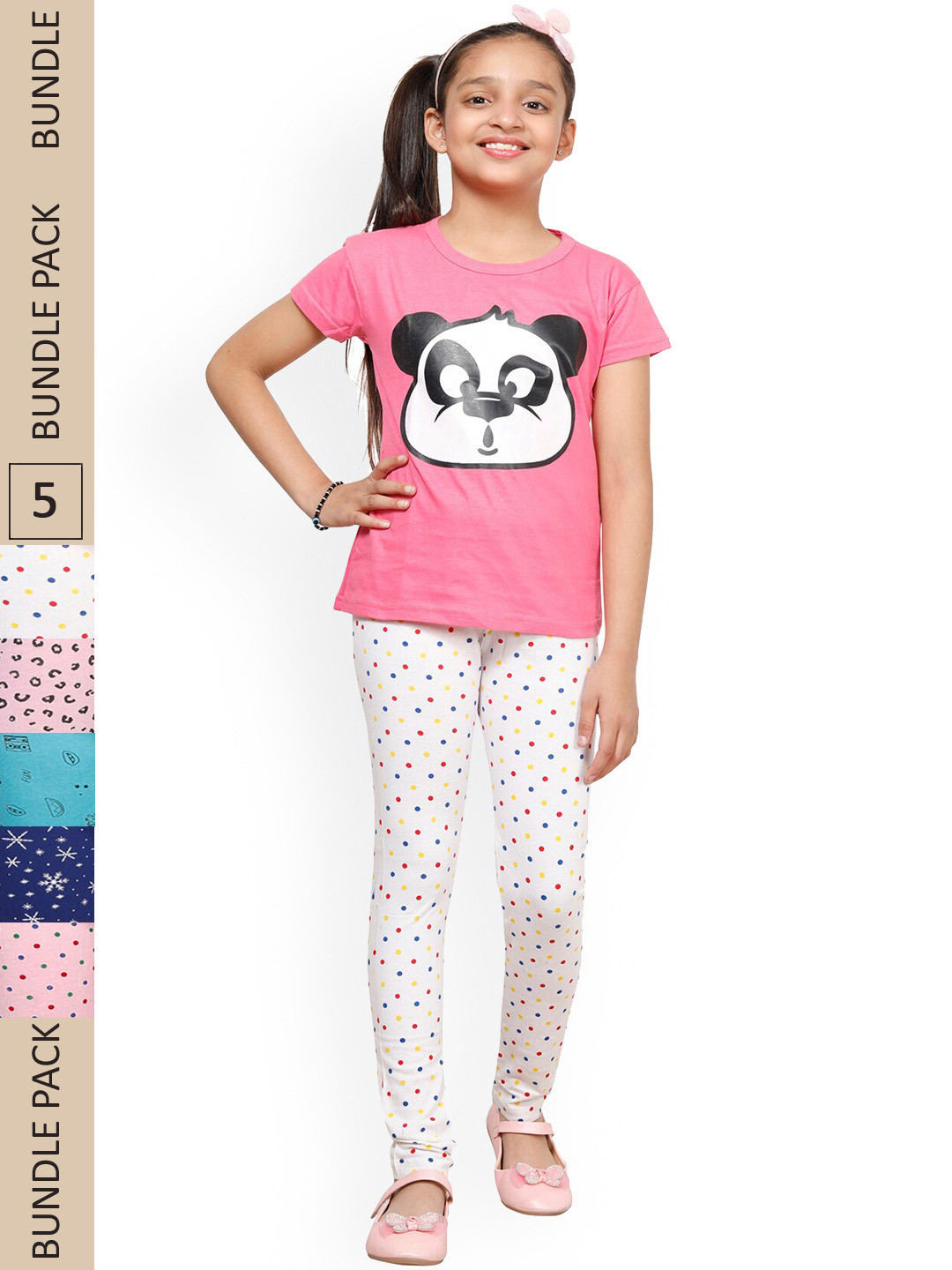 

IndiWeaves Girls Pack Of 5 Conversational Printed Pure Cotton Ankle Length Leggings, Blue