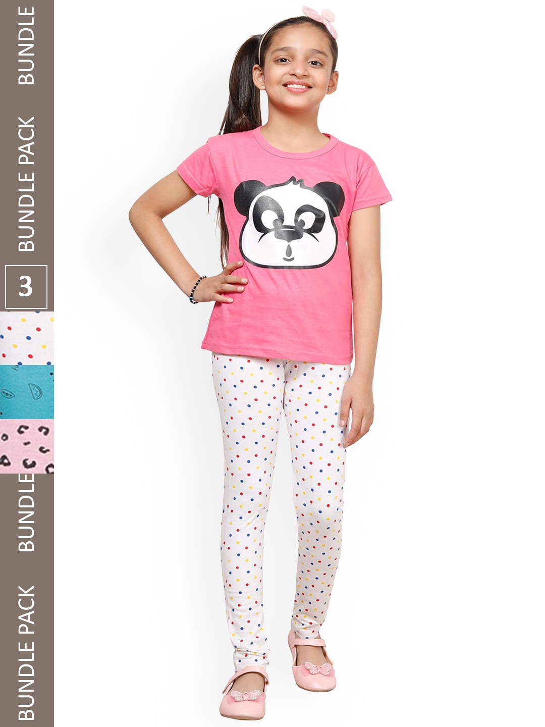 

IndiWeaves Girls Pack Of 3 Conversational Printed Pure Cotton Ankle Length Leggings, White