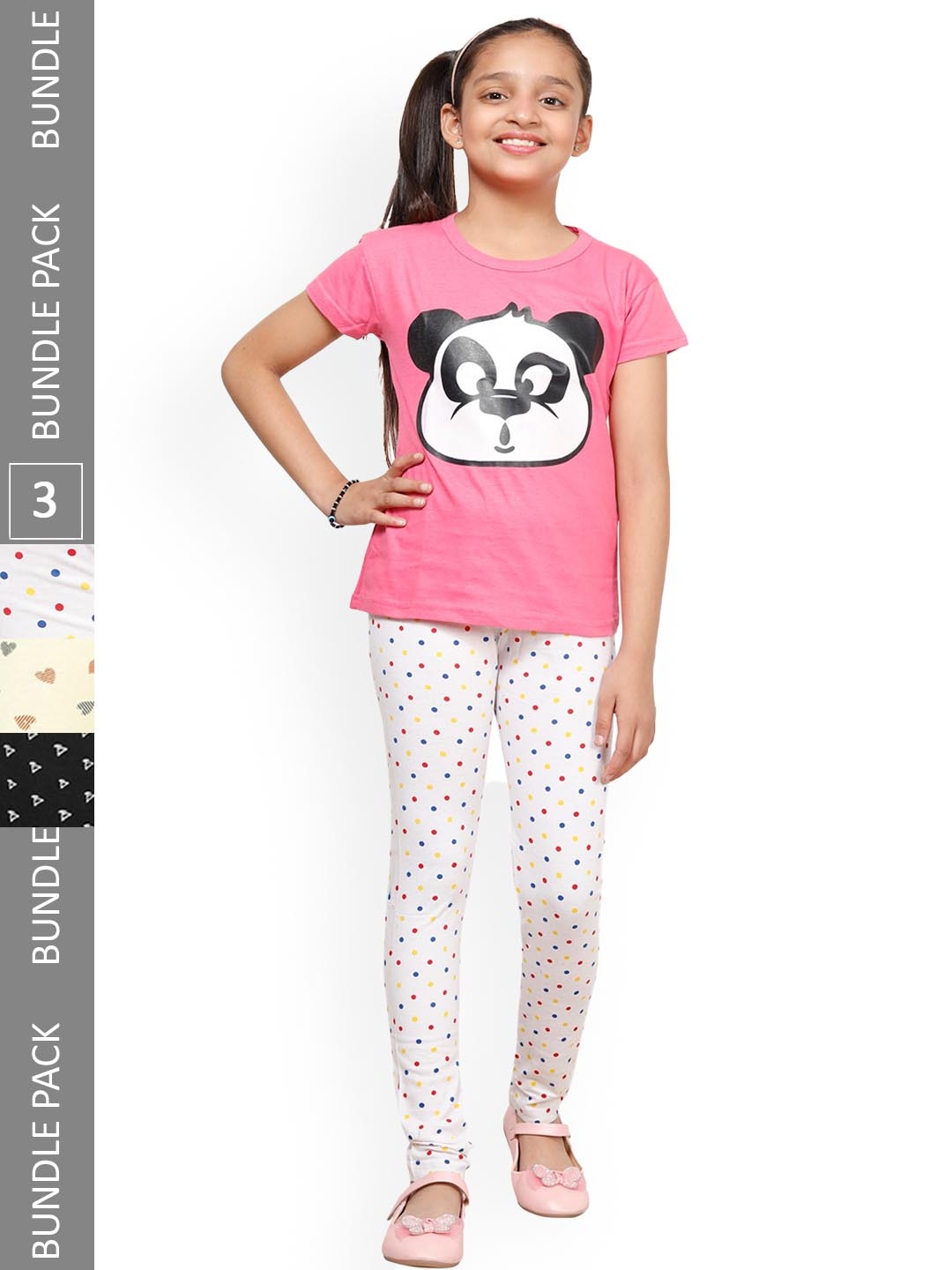 

IndiWeaves Girls Pack Of 3 Printed Cotton Churidar-Length Leggings, White