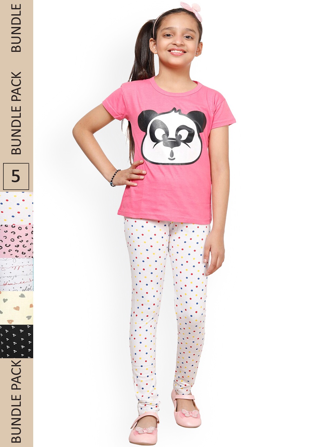 

IndiWeaves Girls Pack Of 5 Printed Cotton Churidar-Length Leggings, White