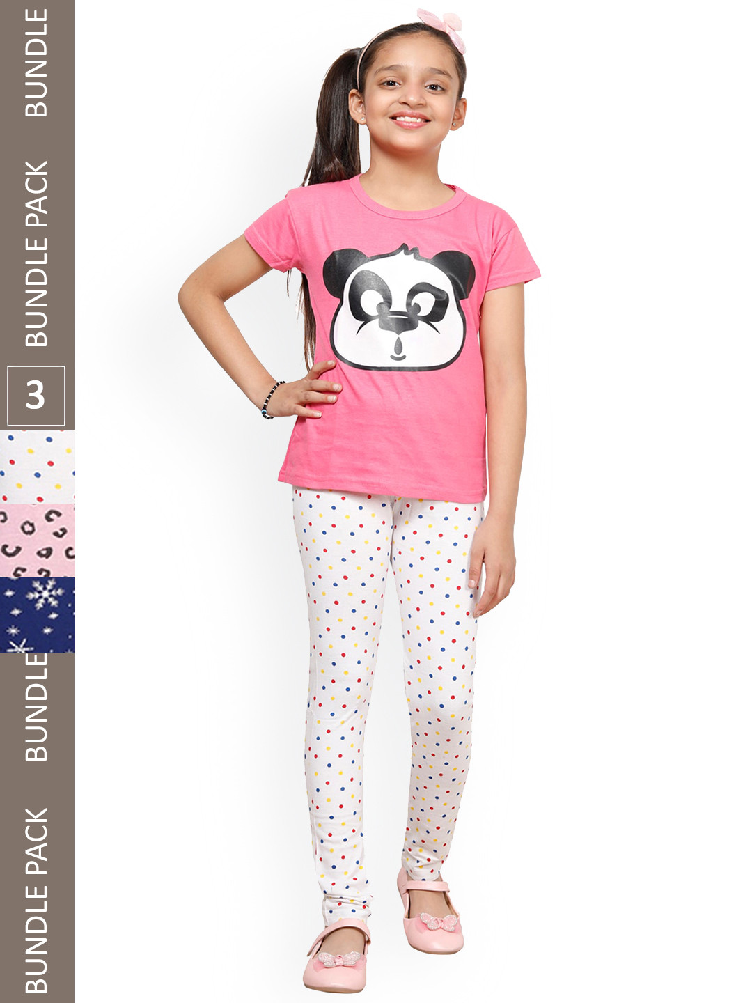 

IndiWeaves Girls Pack Of 3 Printed Pure Cotton Churidar Length Leggings, White