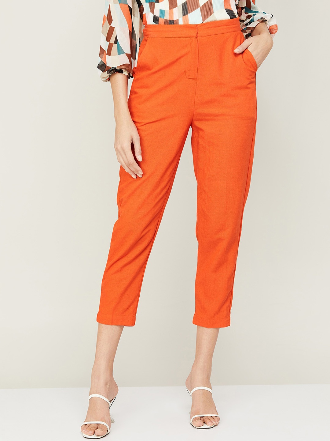 

CODE by Lifestyle Women High-Rise Relaxed Peg Trousers, Orange