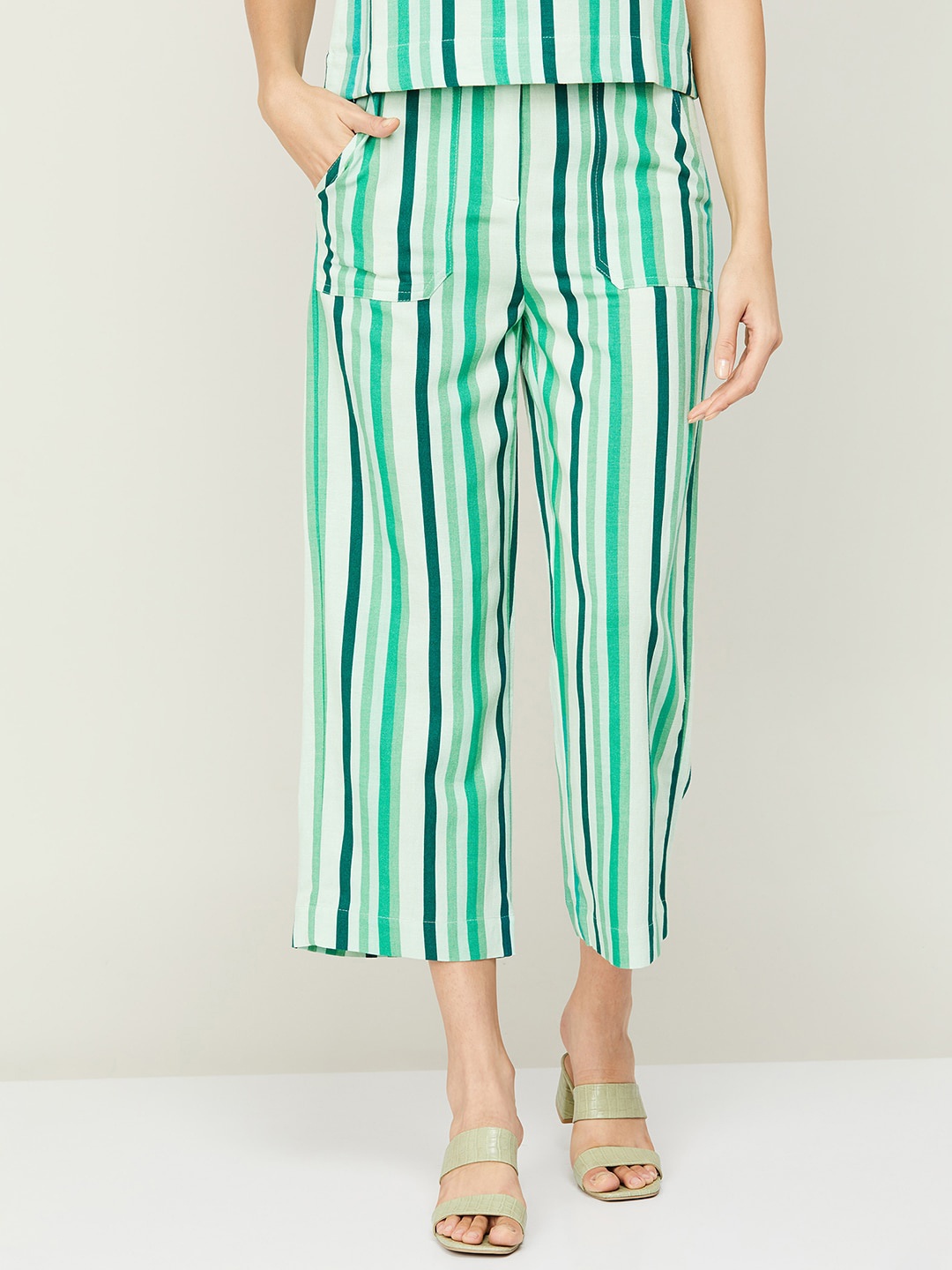 

CODE by Lifestyle Women Striped Relaxed Culottes Trousers, Green