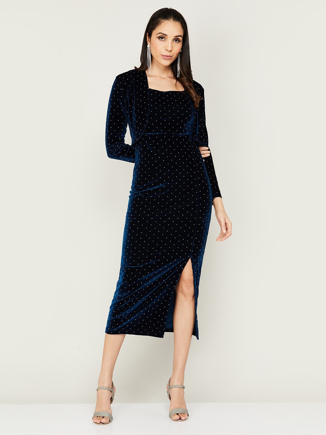 

CODE by Lifestyle Embellished Sheath Midi Dress With Jacket, Navy blue