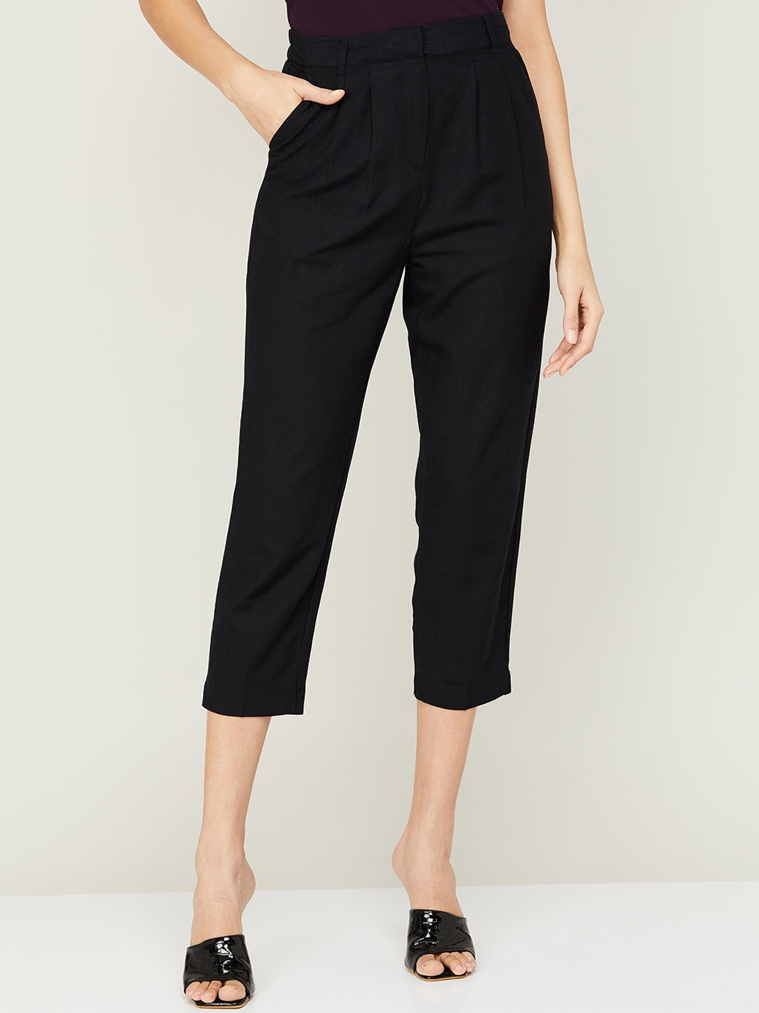 

CODE by Lifestyle Women High-Rise Relaxed Pleated Trousers, Black