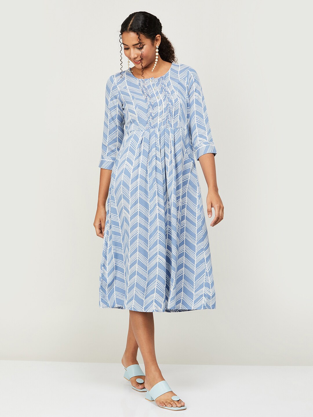 

Colour Me by Melange Ethnic Motifs Print A-Line Midi Dress, Blue