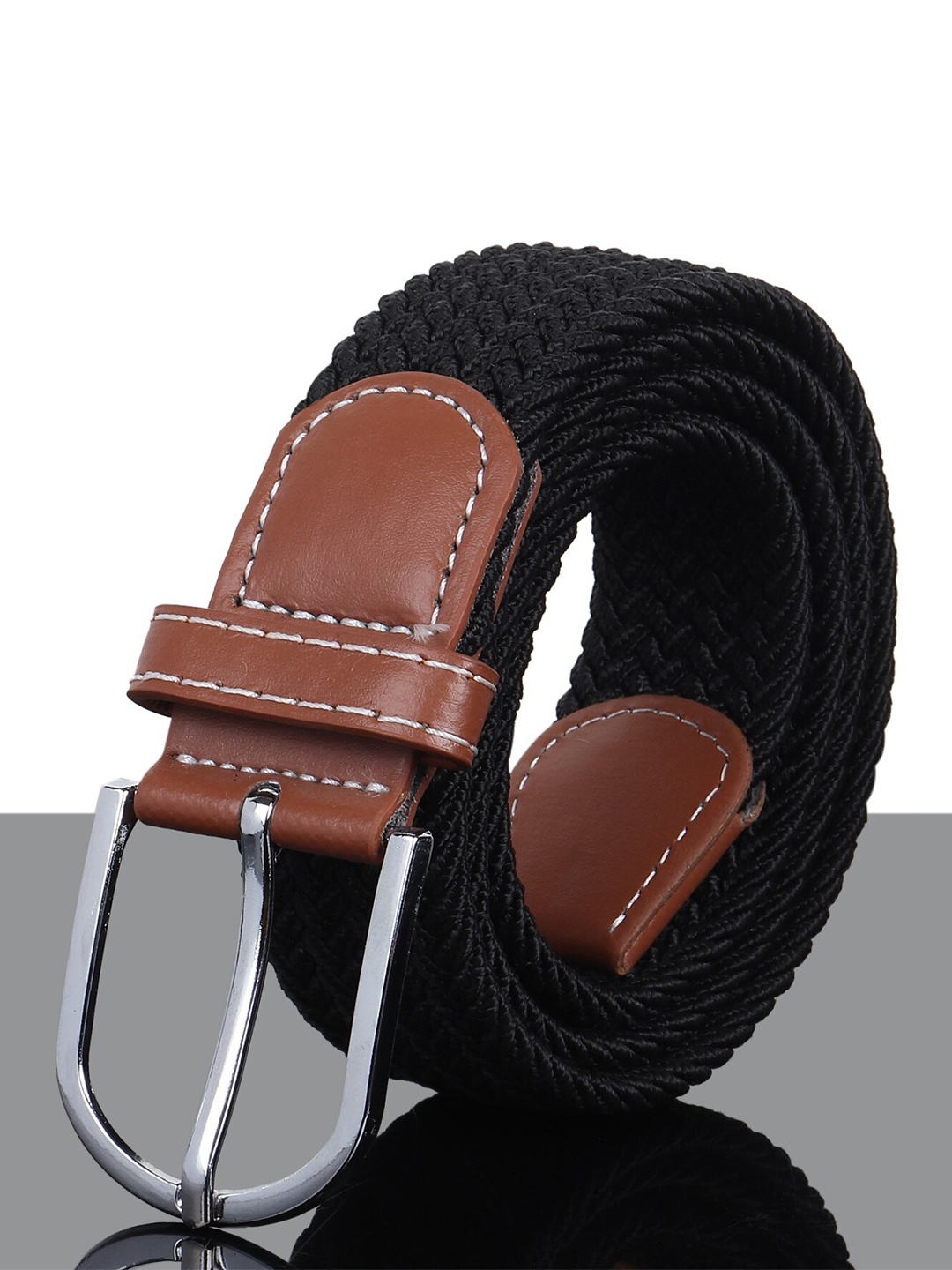 

Mast & Harbour Women Reversible Braided Stretchable Tang Belt, Black