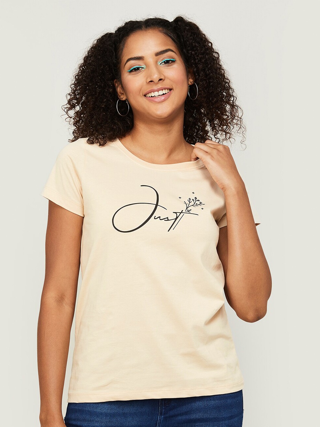 

Fame Forever by Lifestyle Typography Printed Pure Cotton Tshirt, Beige