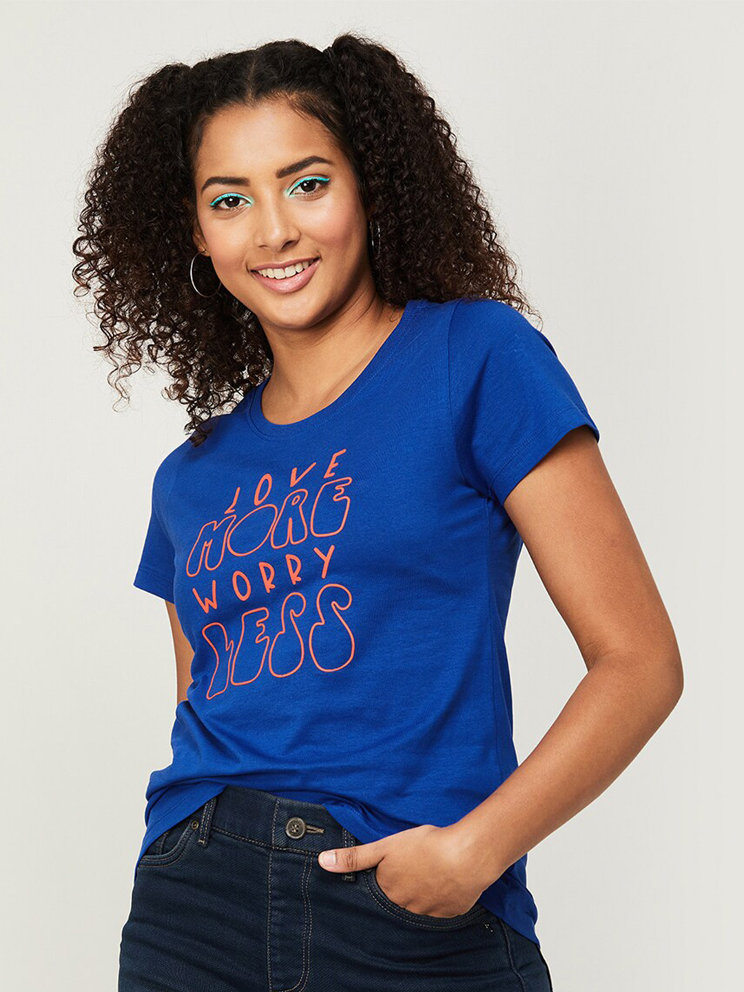 

Fame Forever by Lifestyle Typography Round Neck Pure Cotton Top, Blue