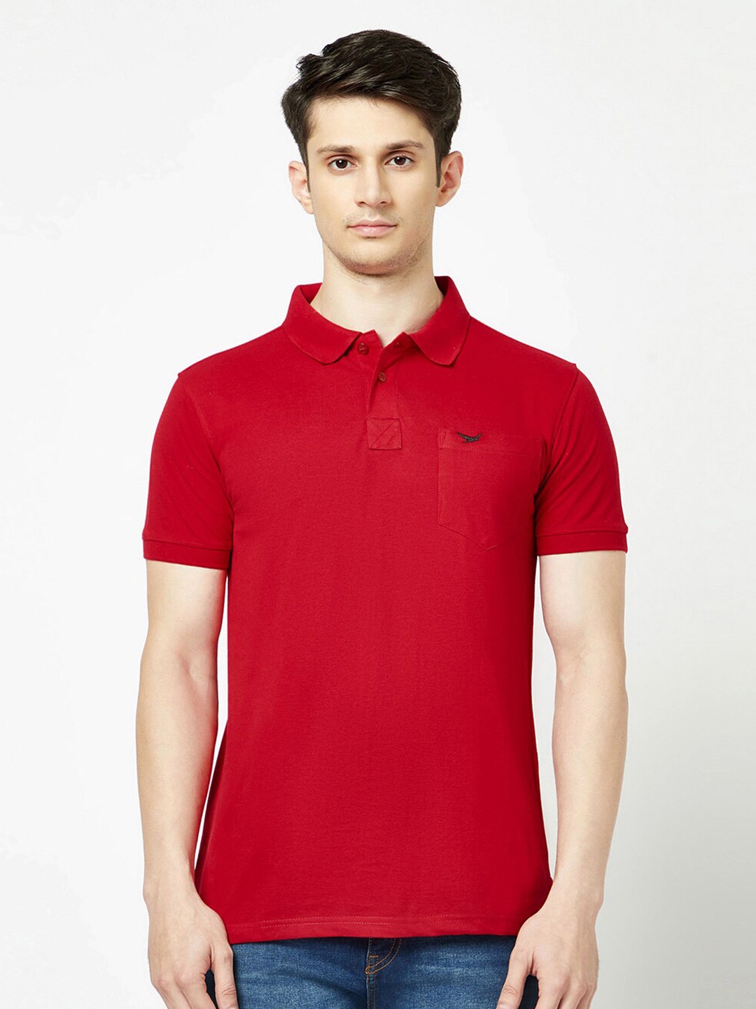 

HiFlyers Polo Collar Short Sleeves Cotton T-shirt, Red