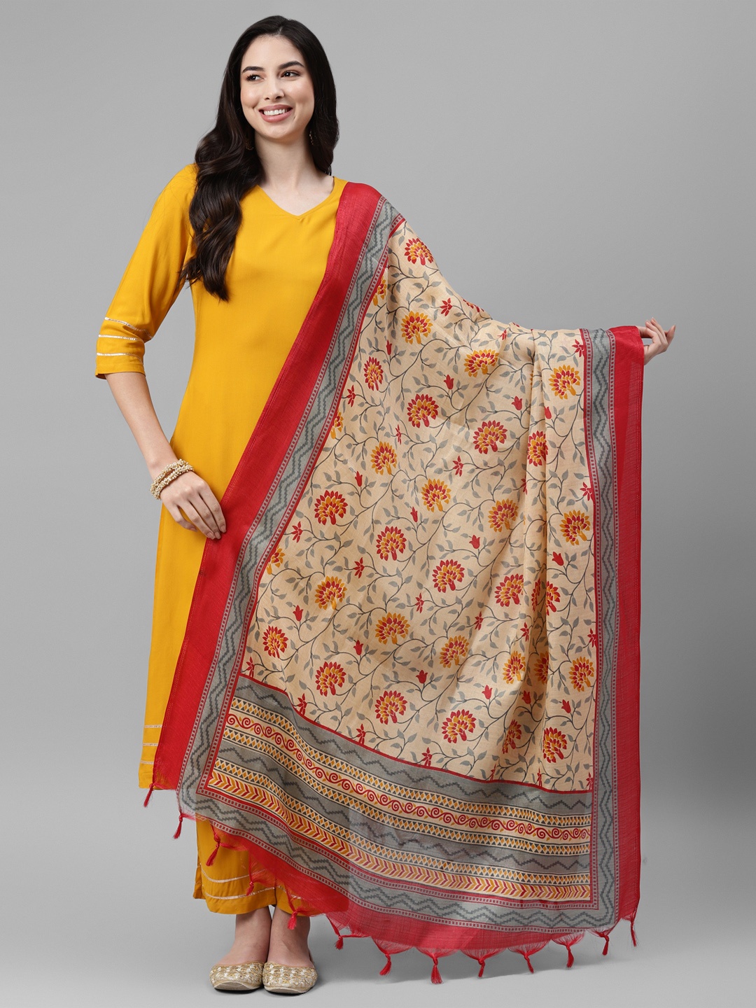 

DEEBACO Floral Printed Dupatta, Beige