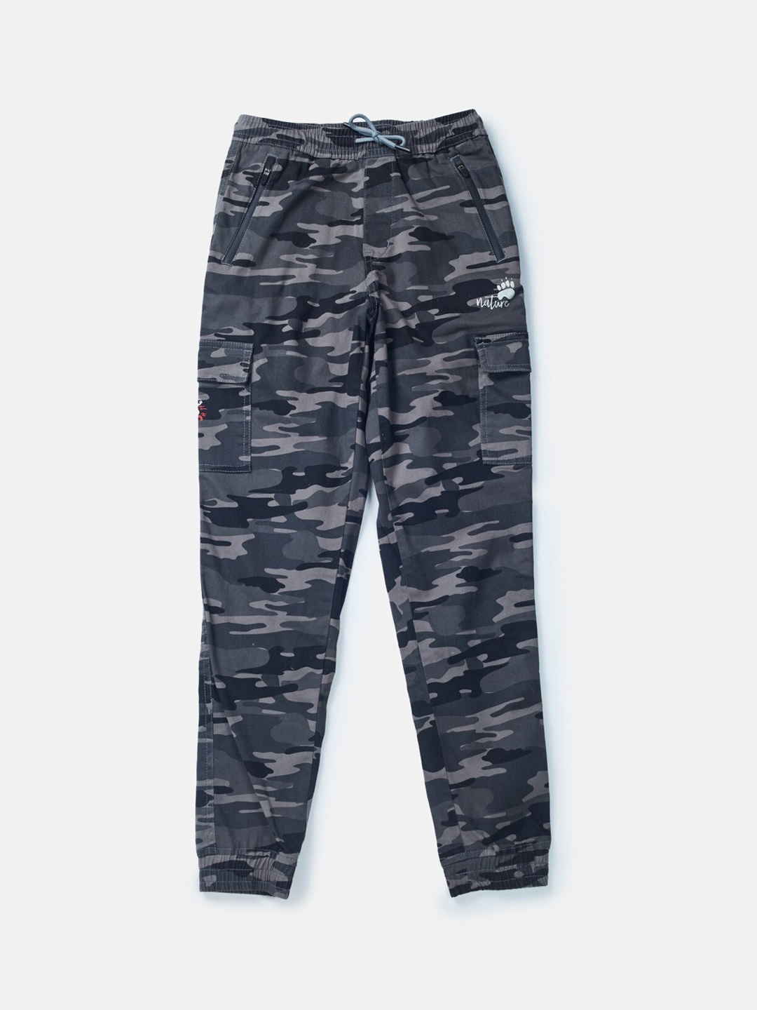 

Gini and Jony Boys Camouflage Printed Mid-Rise Cotton Joggers, Grey