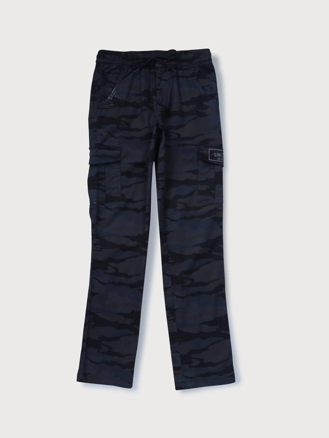 

Gini and Jony Boys Camouflage Printed Mid-Rise Cotton Cargos Trousers, Navy blue