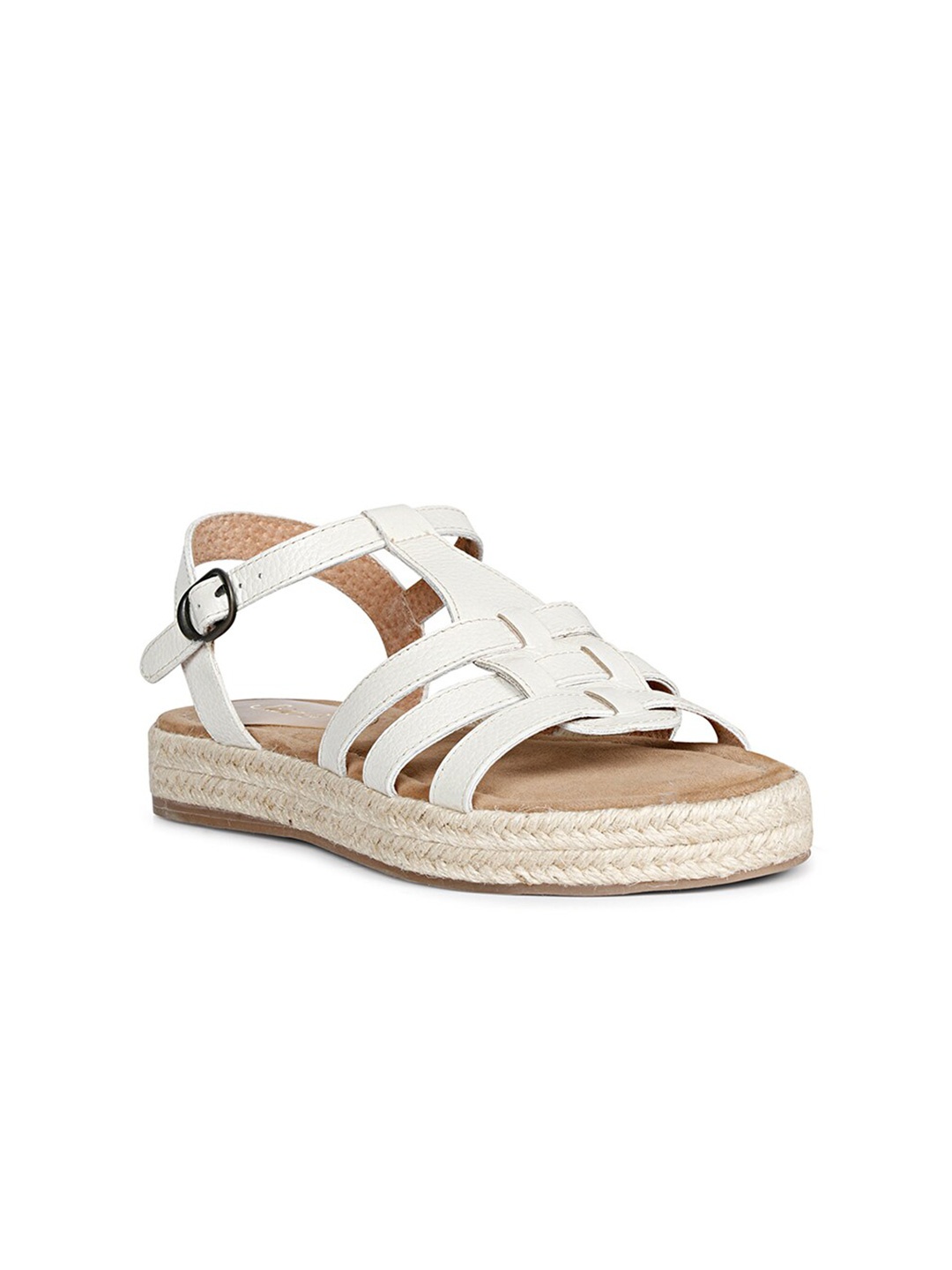 

Saint G Leather Open Toe Flats With Buckle Closure, White