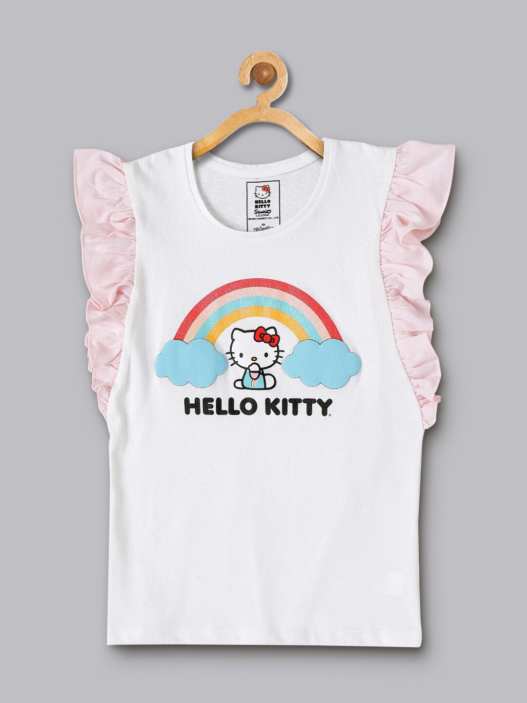 Kids Ville Girls Hello Kitty Printed Pure-Cotton Top, White