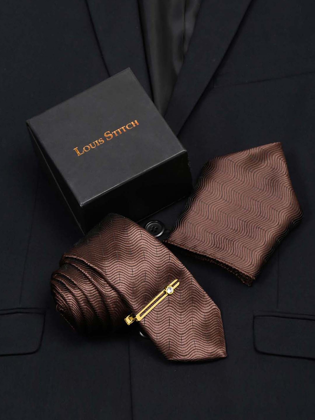 

LOUIS STITCH Men Italian Silk Accessory Gift Set, Brown