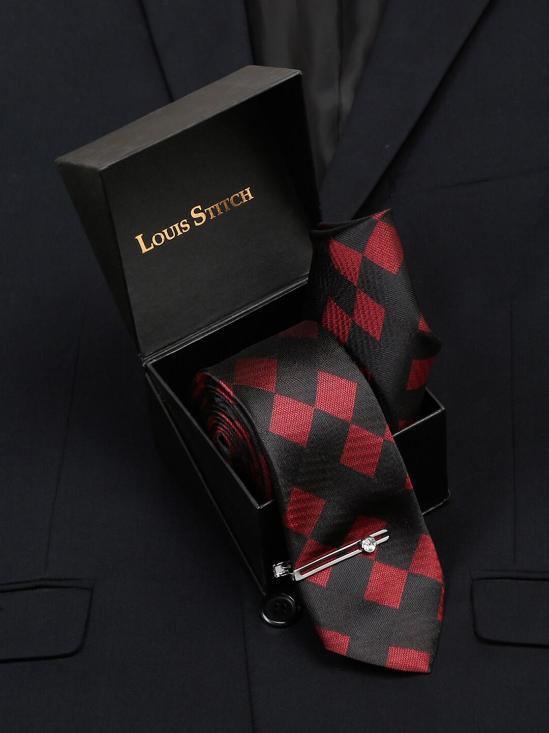 

LOUIS STITCH Men Italian Silk Necktie Set, Black