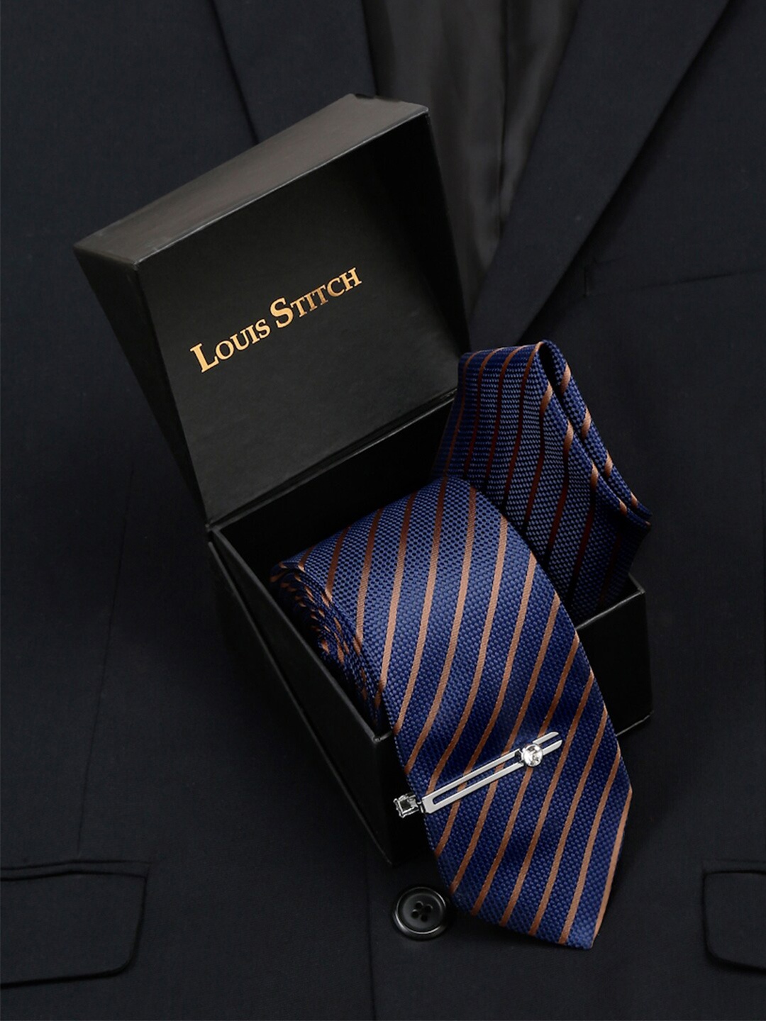 

LOUIS STITCH Men Silk Necktie Accessory Gift Set, Blue