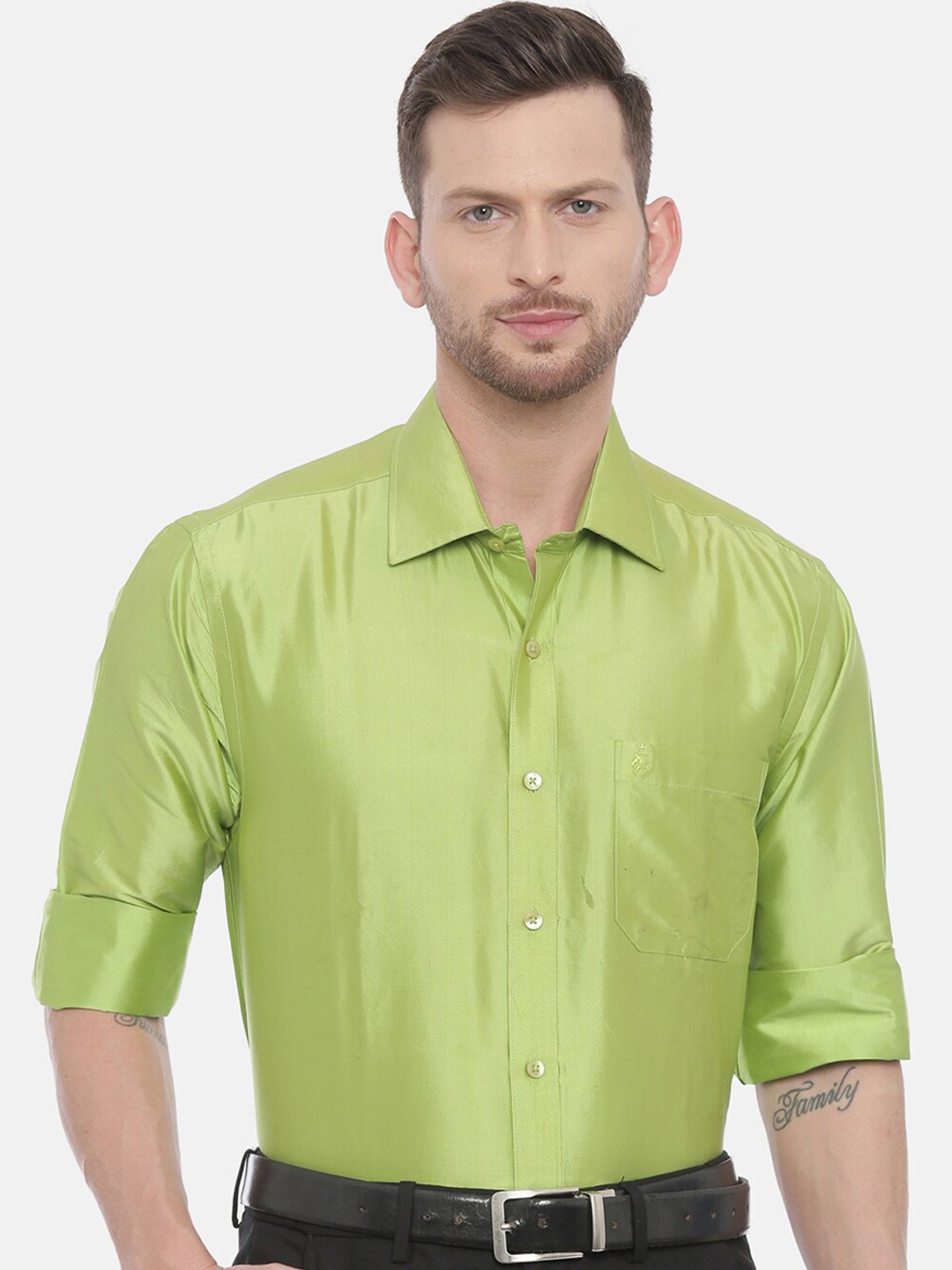 

Khoday Williams Classic Spread Collar Linen Casual Shirt, Green