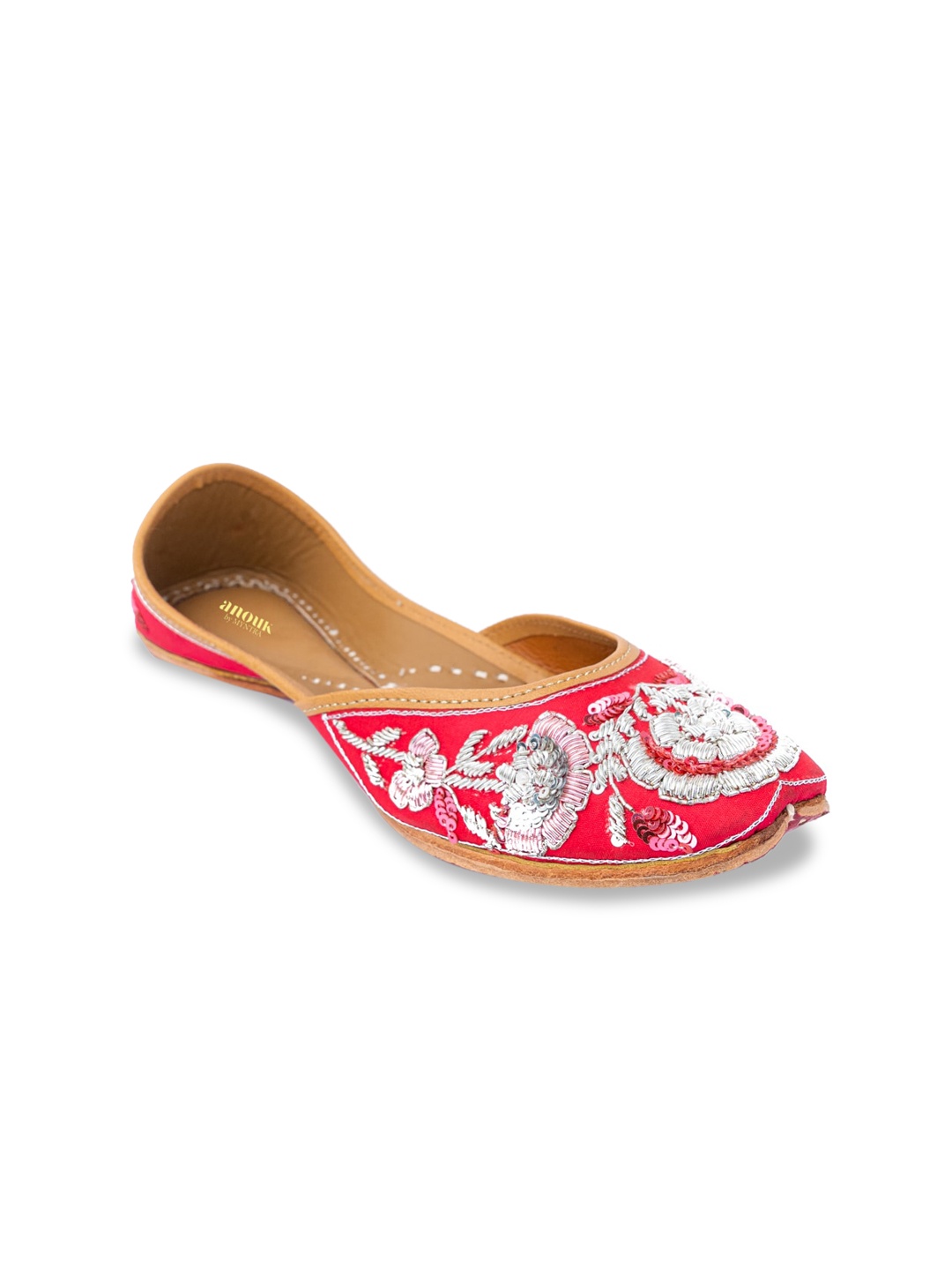 

Anouk Women Red And Gold-Toned Embroidered Leather Ethnic Mojaris