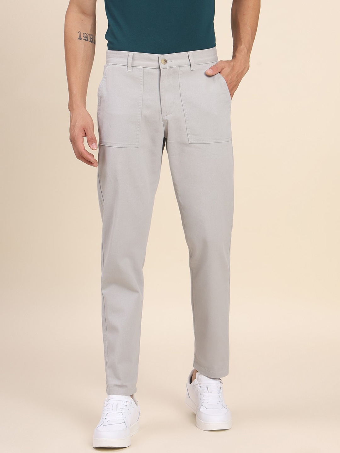 

Dennis Lingo Men Mid-Rise Comfort Slim Fit Chinos Trousers, Grey