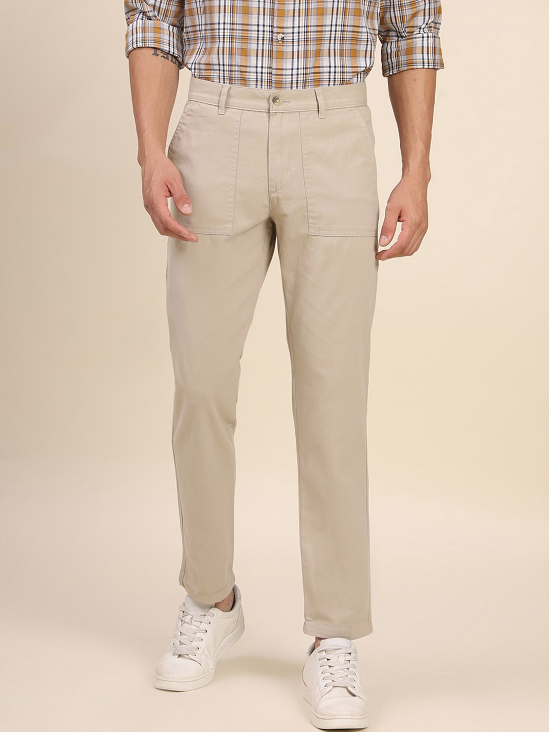 

Dennis Lingo Men Mid-Rise Comfort Slim Fit Trousers, Beige