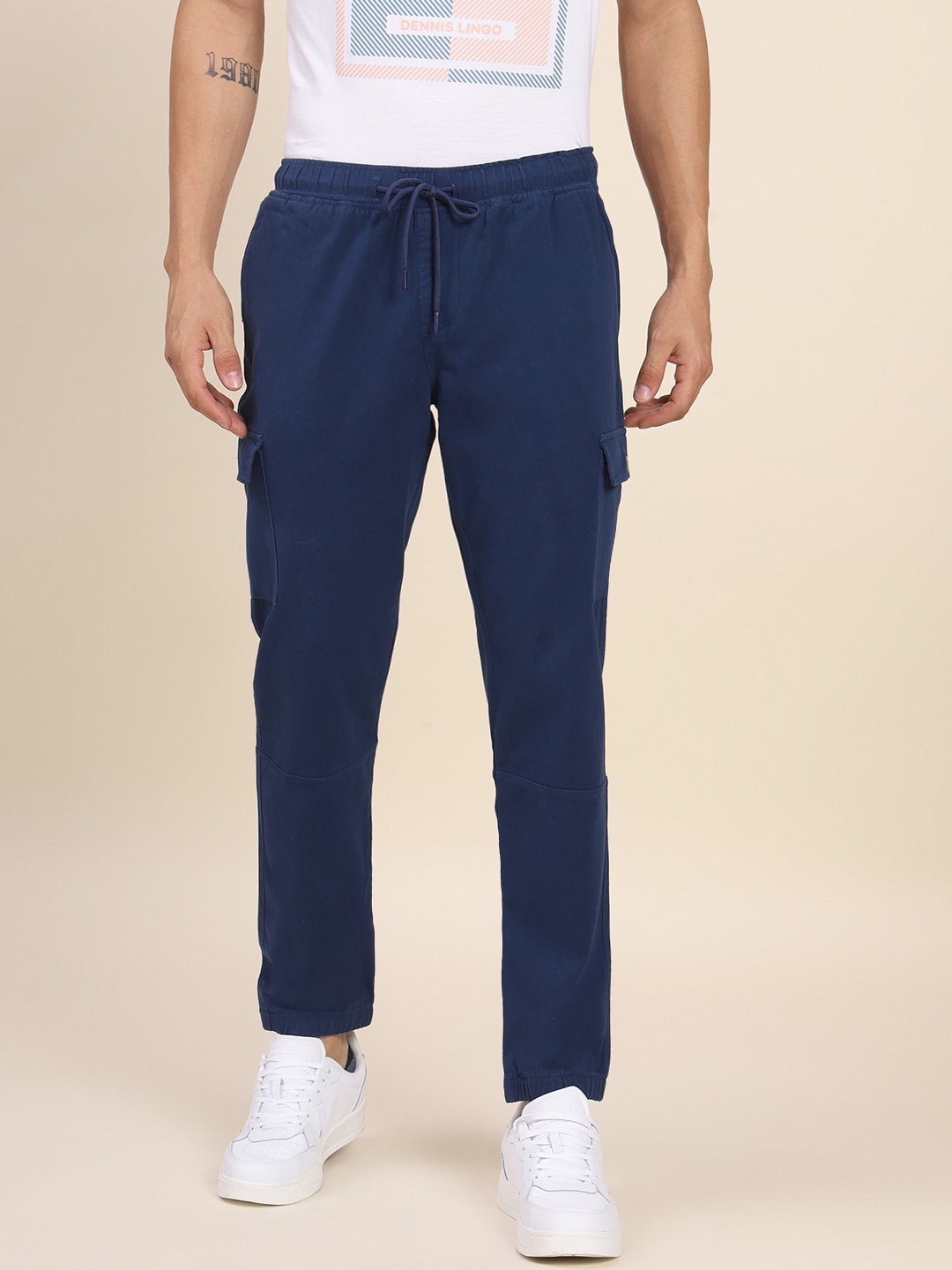 

Dennis Lingo Men Mid-Rise Comfort Slim Fit Cargo Trousers, Blue