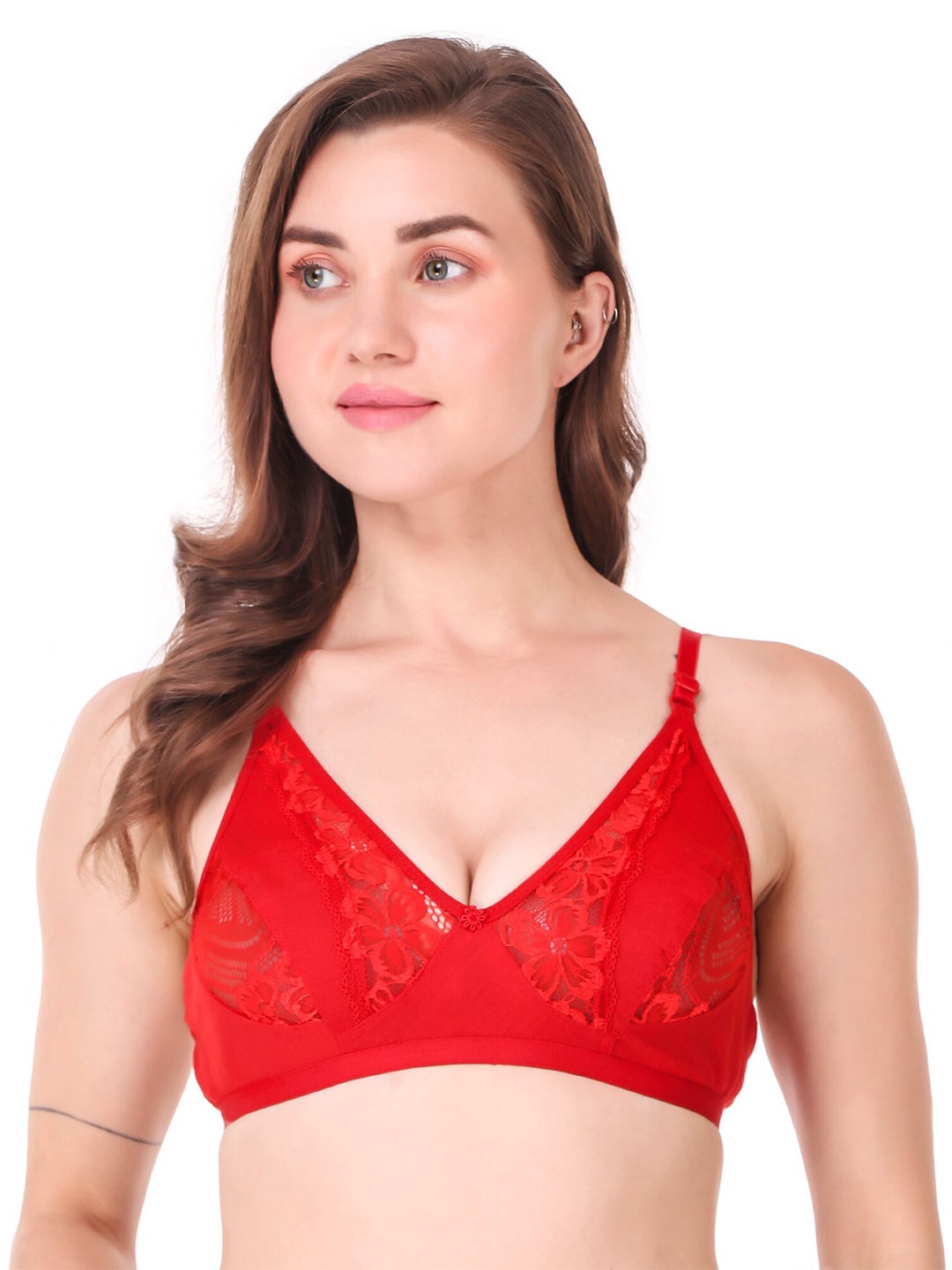 

Piylu Medium Coverage Lightly Padded All Day Comfort Cotton Push Up Bra, Red