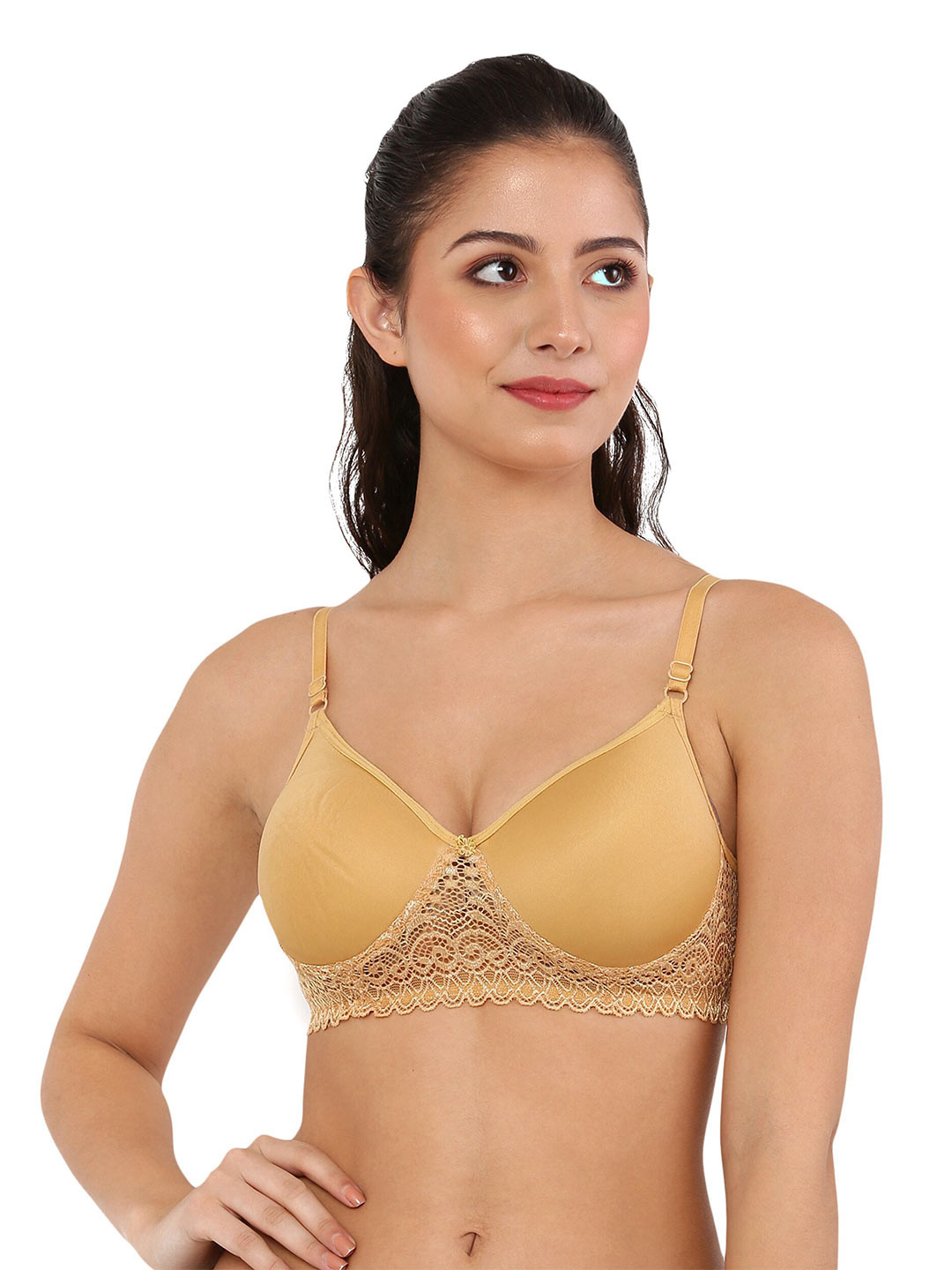 

Piylu Medium Coverage Lightly Padded All Day Comfort Seamless Cotton Push Up Bra, Beige