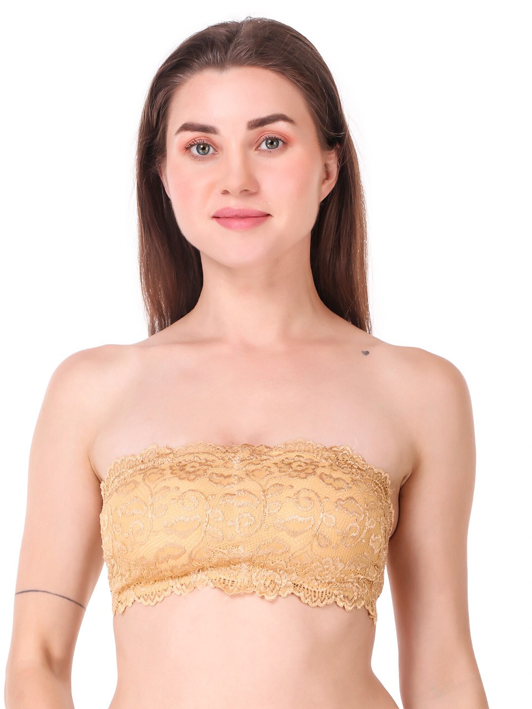

Piylu Lace Medium Coverage All Day Comfort Bandeau Bra, Beige